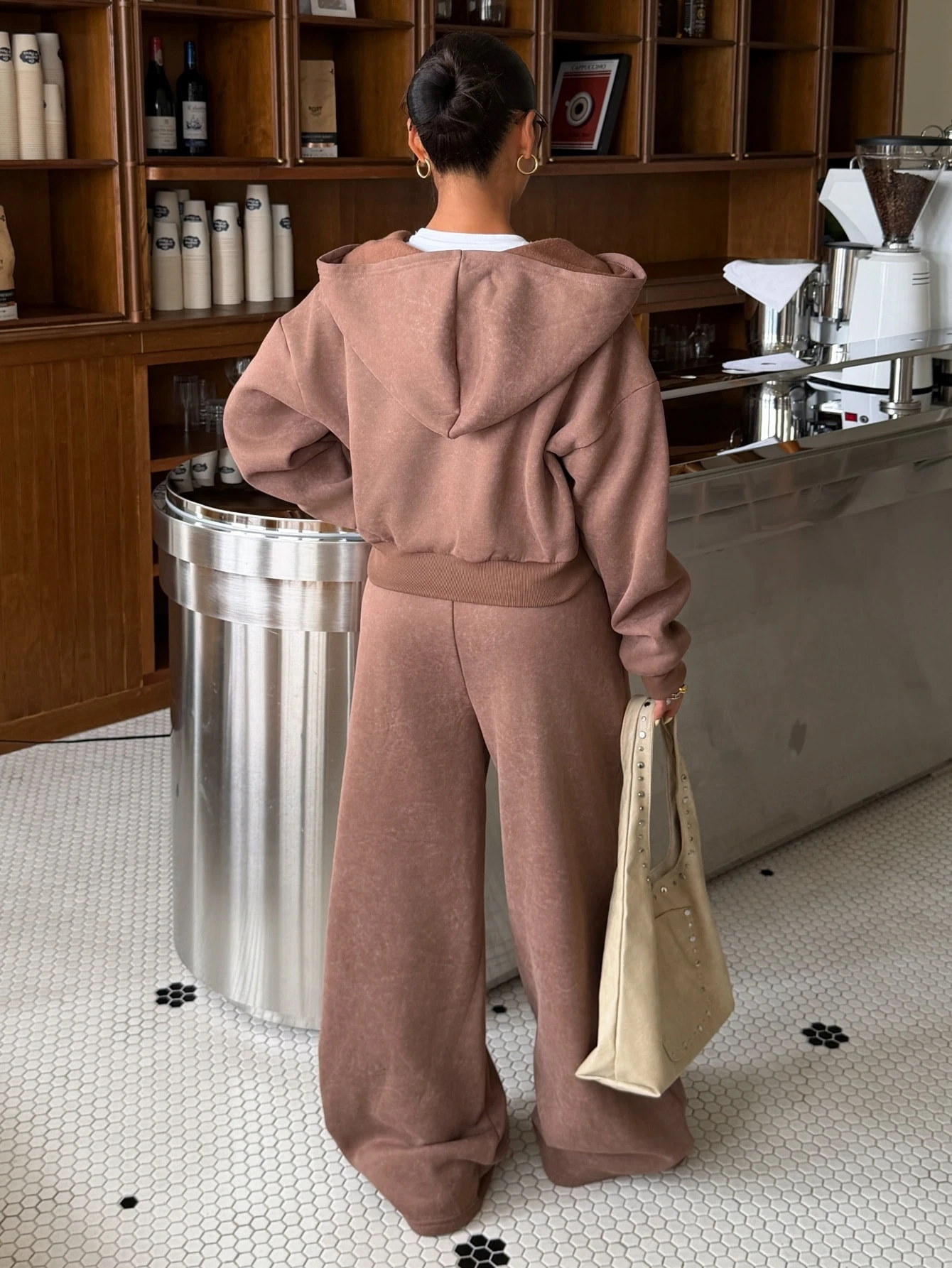 Muchica Ensemble sweat-shirt & pantalon de survêtement ample à devant ouvert, doublé — vue 5