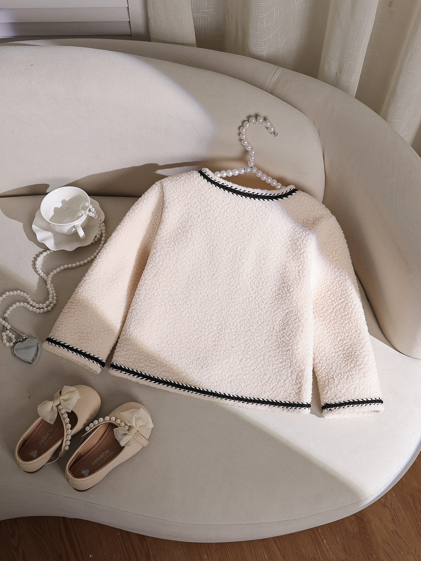 Veste composite en suédine blanche et mouton pour jeunes filles et bébés, avec — vue 12