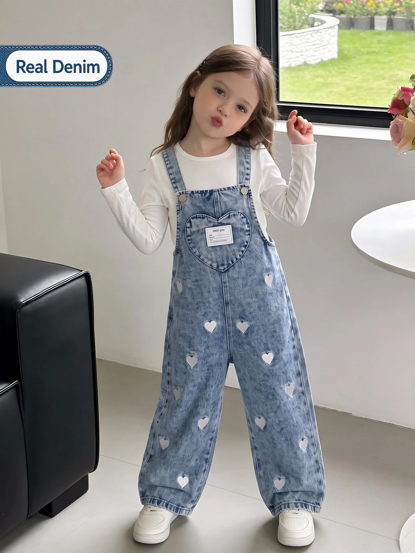 Genkimix Kids Salopette en jean pour filles, nouveau style toutes saisons, bleu — vue 8