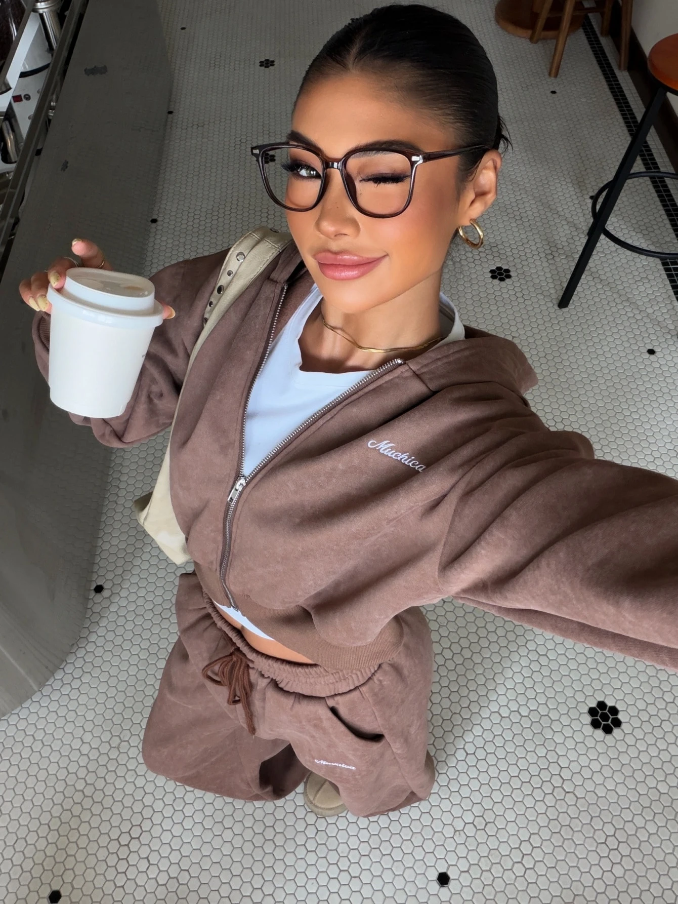 Muchica Ensemble sweat-shirt & pantalon de survêtement ample à devant ouvert, doublé — vue 9
