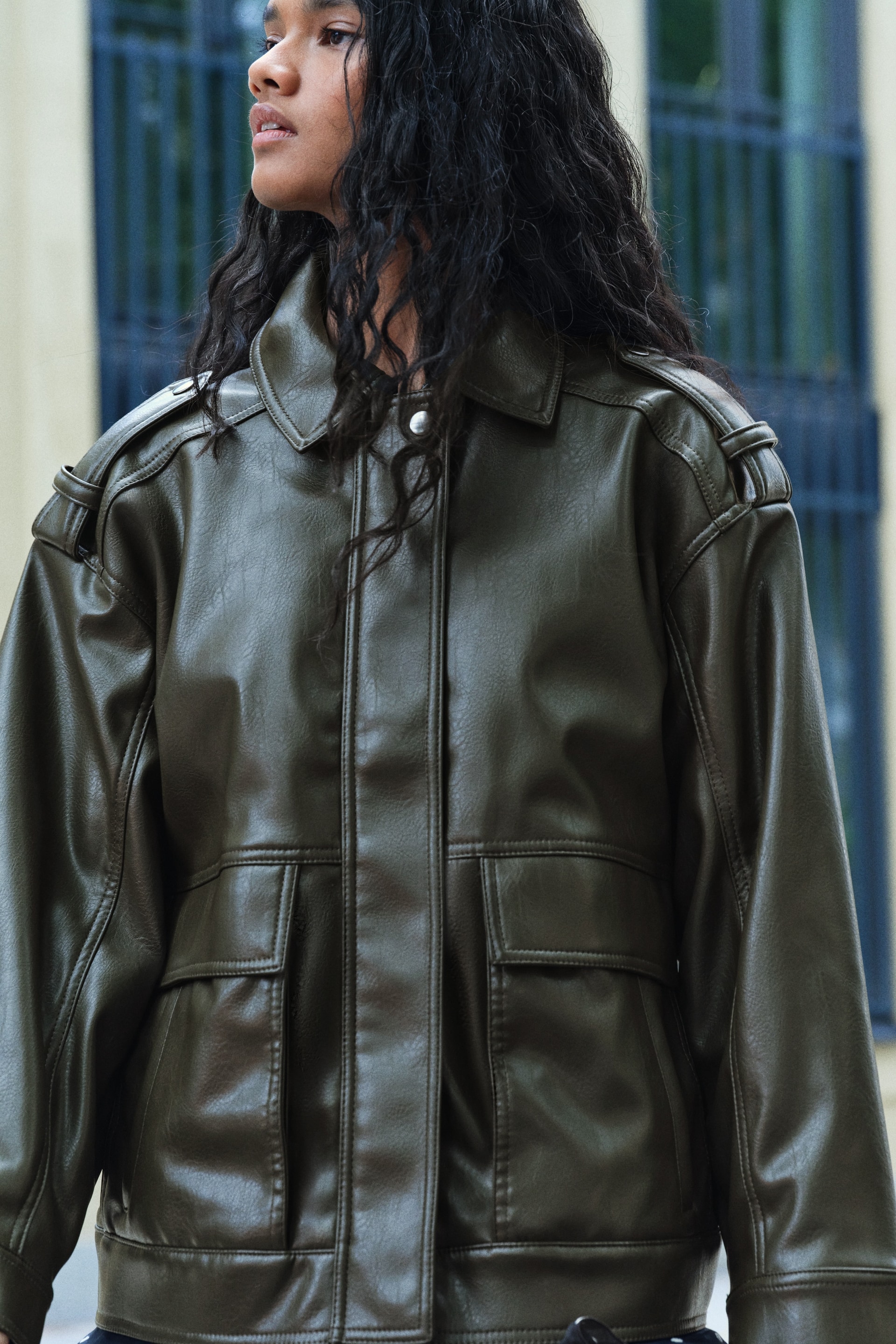 Veste de style motard en tissu enduit — vue 3