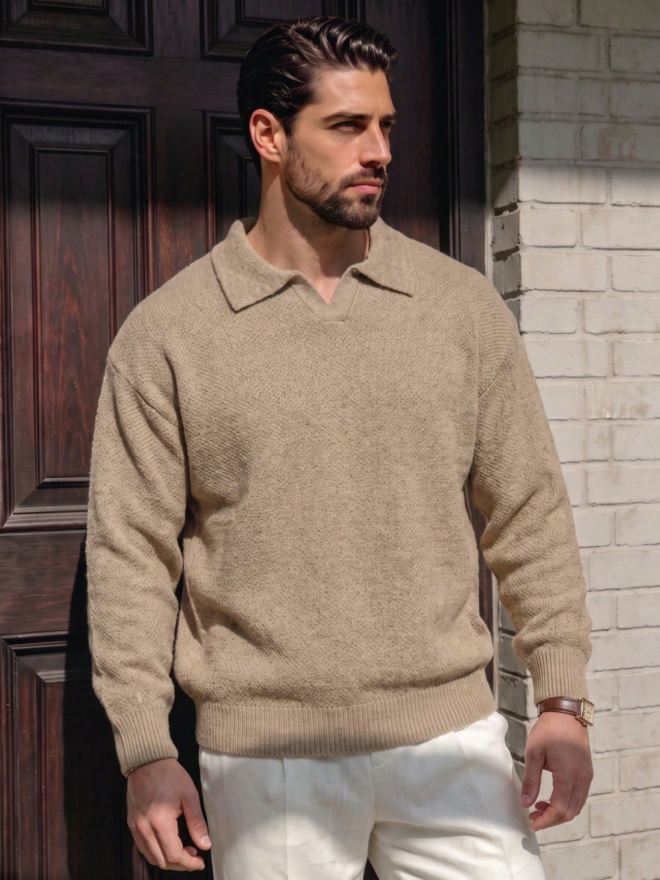 Pull polo tricoté pour homme, style Old Money décontracté chic, couleur unie,