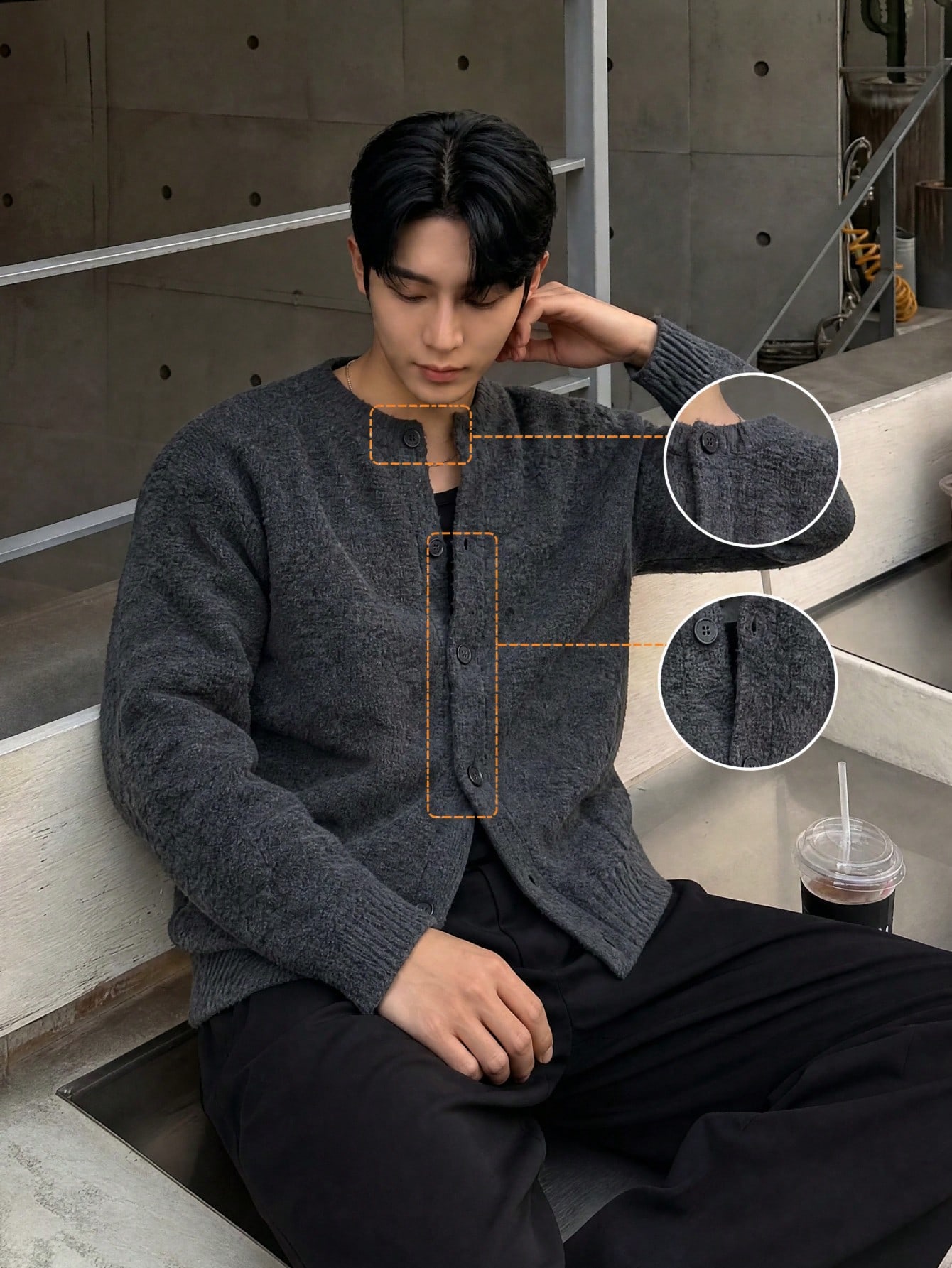 Cardigan pour homme mode décontractée polyvalente pour le quotidien et la maison, col — vue 3