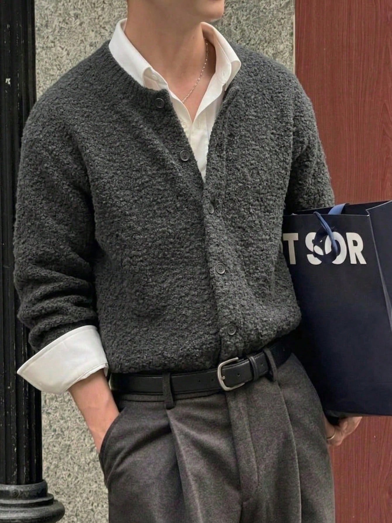 Cardigan pour homme mode décontractée polyvalente pour le quotidien et la maison, col — vue 2