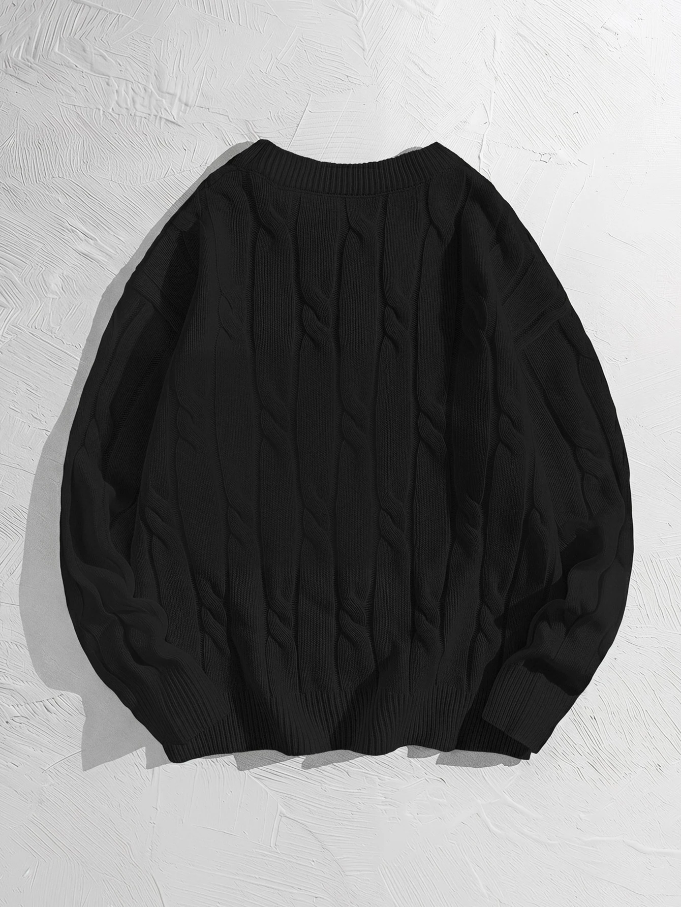 Manfinity BRENVOR Pull homme col rond épaules tombantes tricot torsadé couleur unie, — vue 6