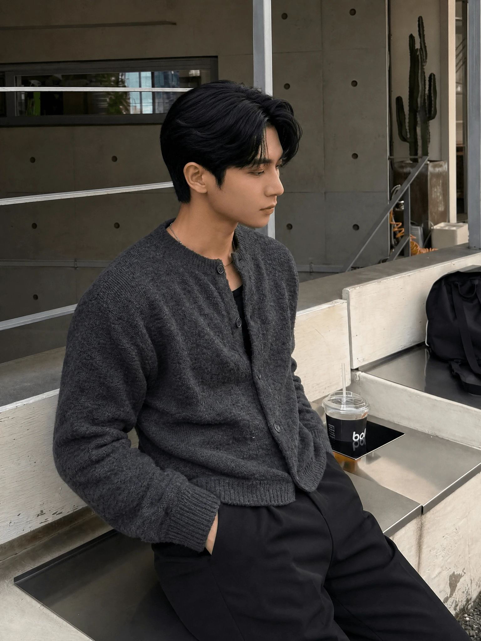 Cardigan pour homme mode décontractée polyvalente pour le quotidien et la maison, col — vue 5