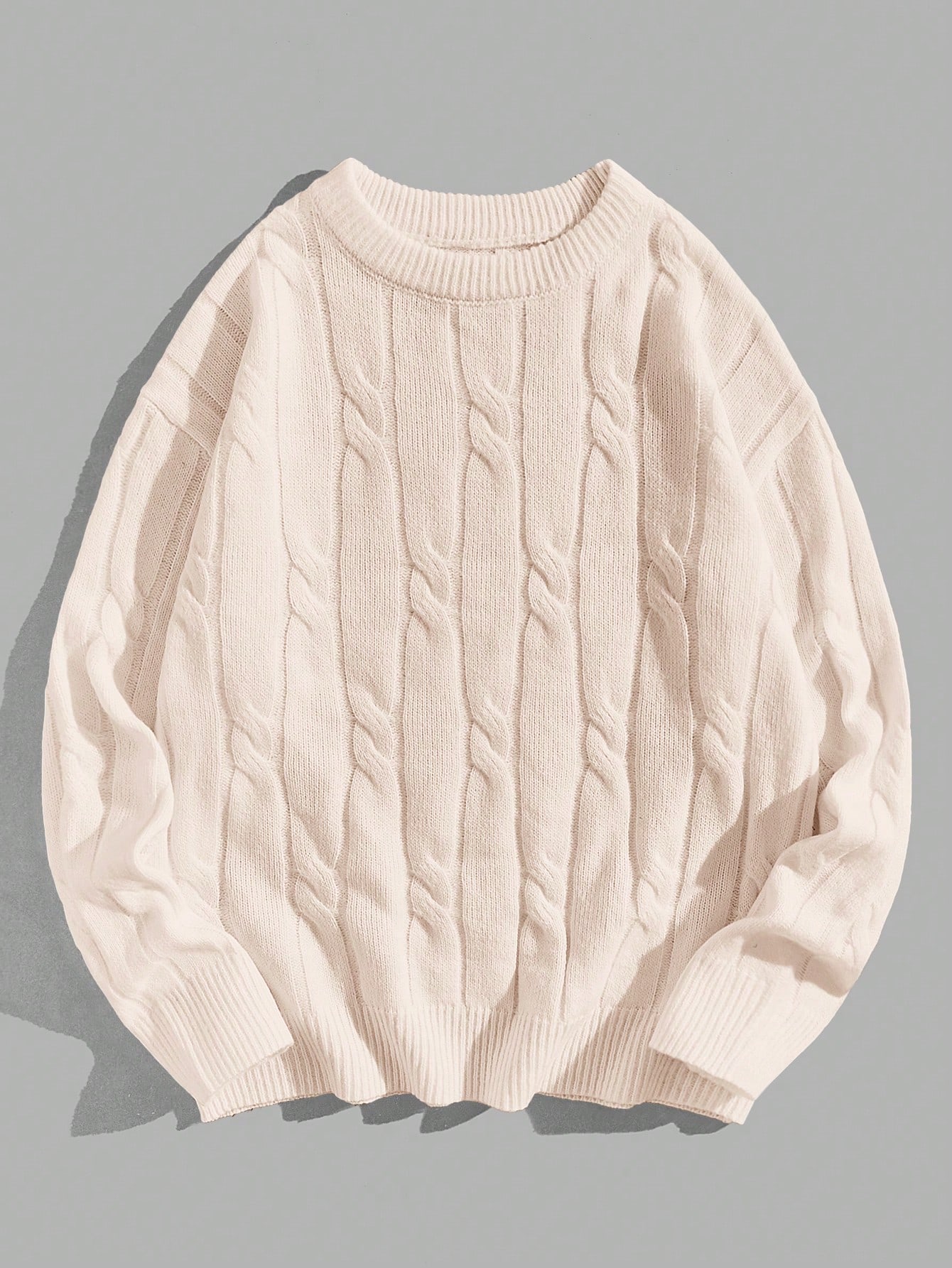Manfinity BRENVOR Pull homme col rond épaules tombantes tricot torsadé couleur unie, — vue 7
