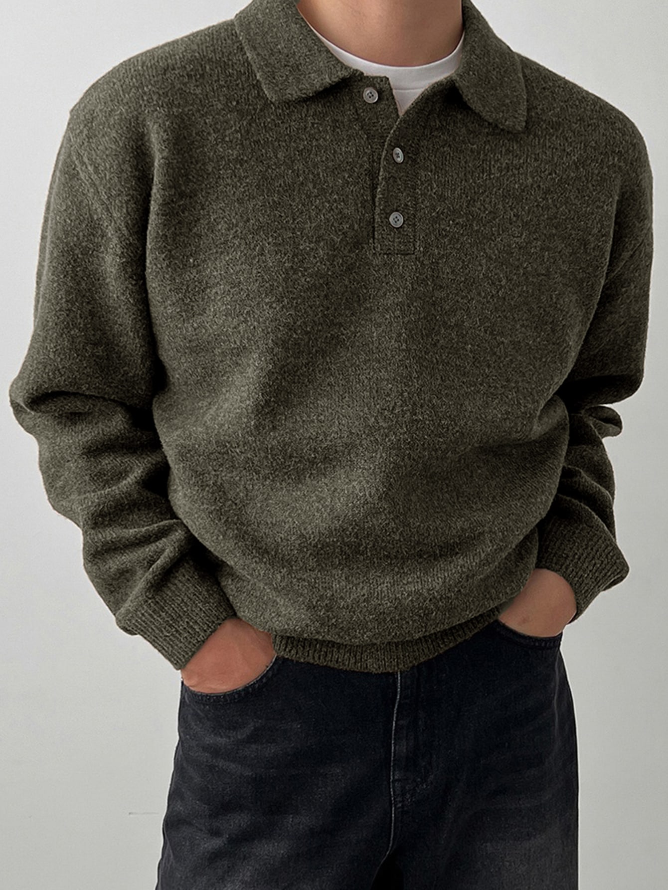 DAZY Pull col polo manches longues beige pour hommes Automne/Hiver — vue 3