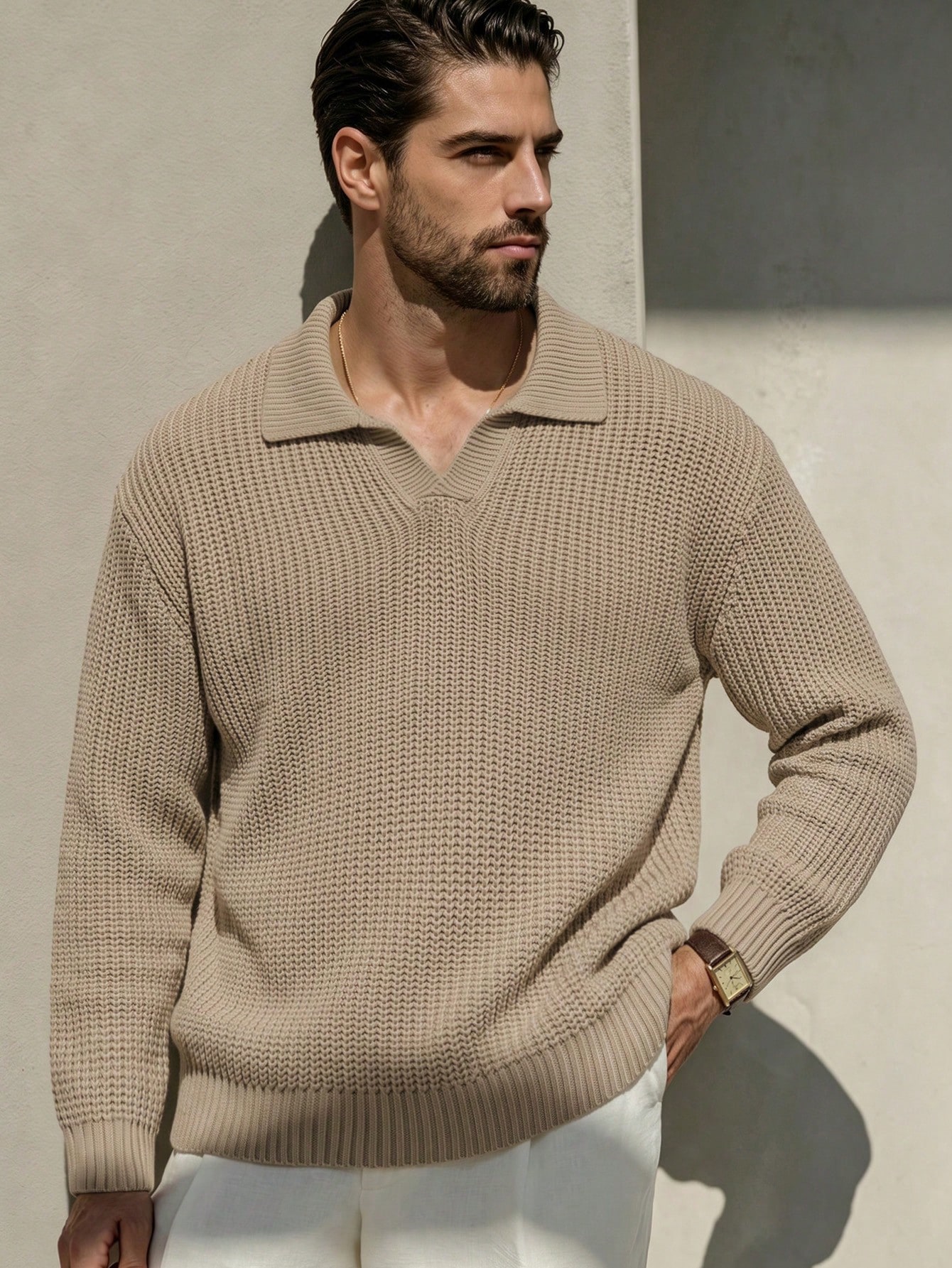 Pull homme automne/hiver, couleur unie, style business décontracté, pour le quotidien et — vue 2