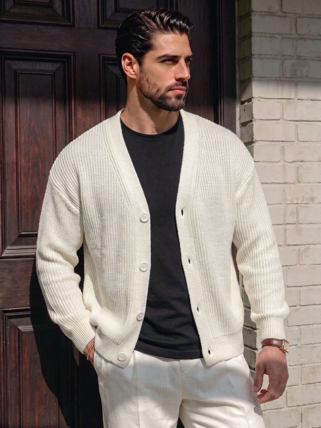 Cardigan pour hommes, style streetwear décontracté polyvalent pour les trajets