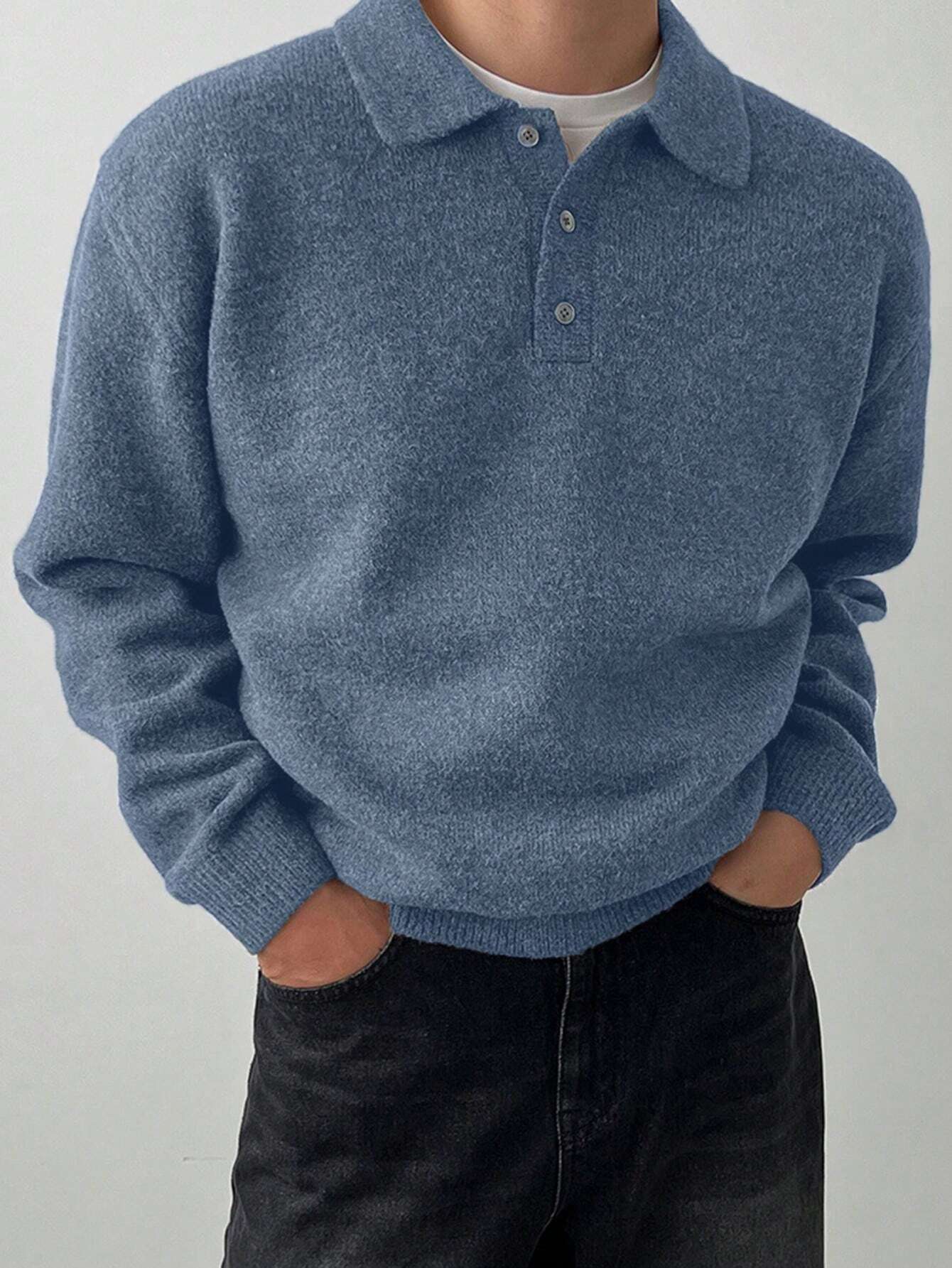 DAZY Pull tricoté de couleur unie pour hommes, style décontracté simple pour un port — vue 6