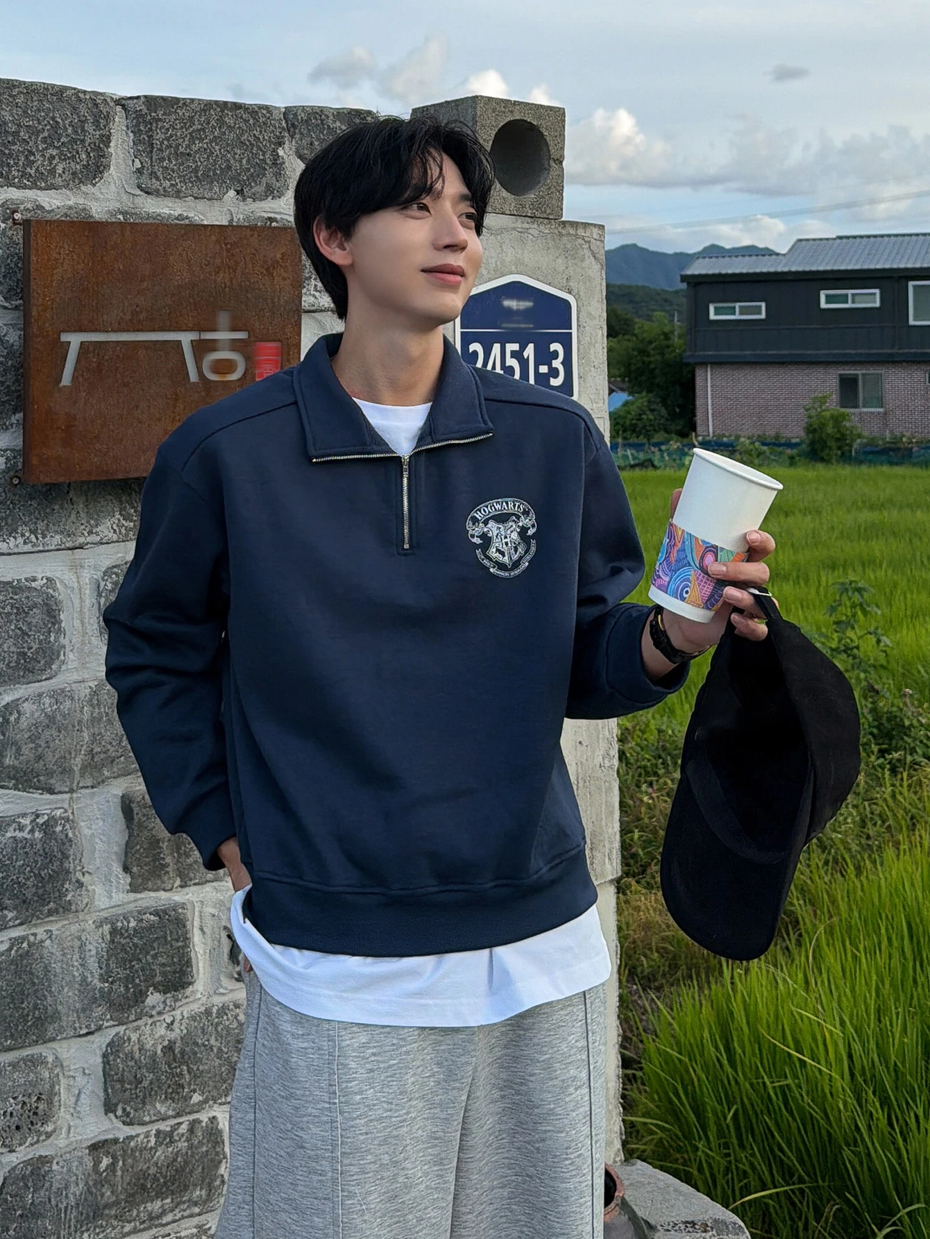 DAZY Sweat-shirt-shirt col polo de couleur unie ajustable pour hommes, Sweat-shirt-shirt — vue 6