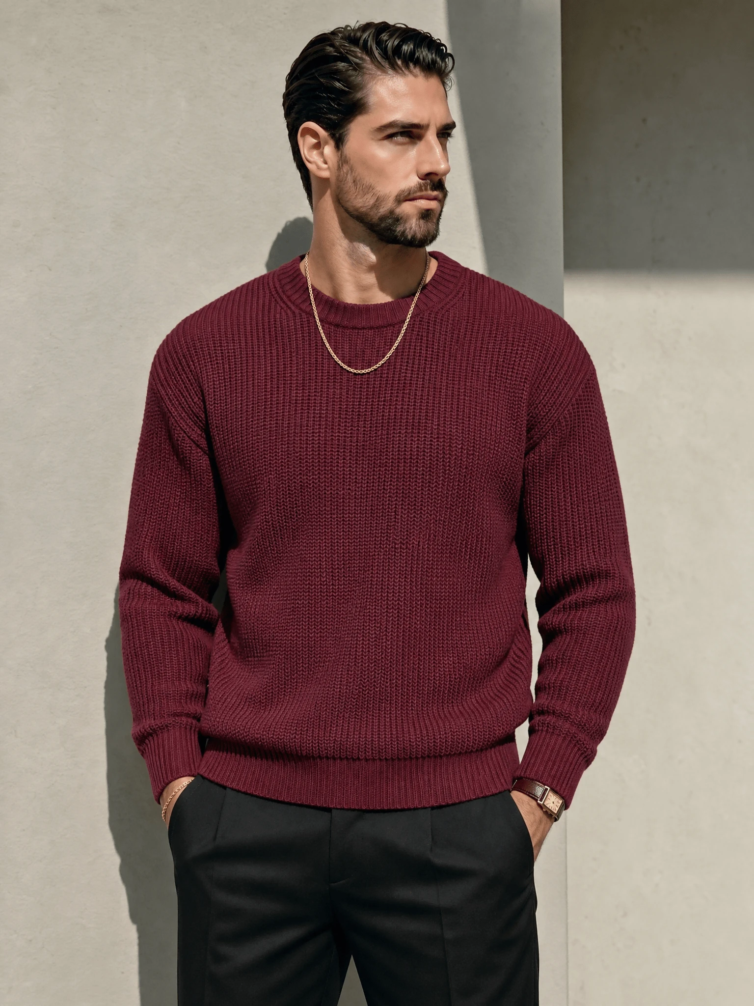 Pull tricoté col rond unisexe pour hommes, décontracté pour le trajet quotidien, style
