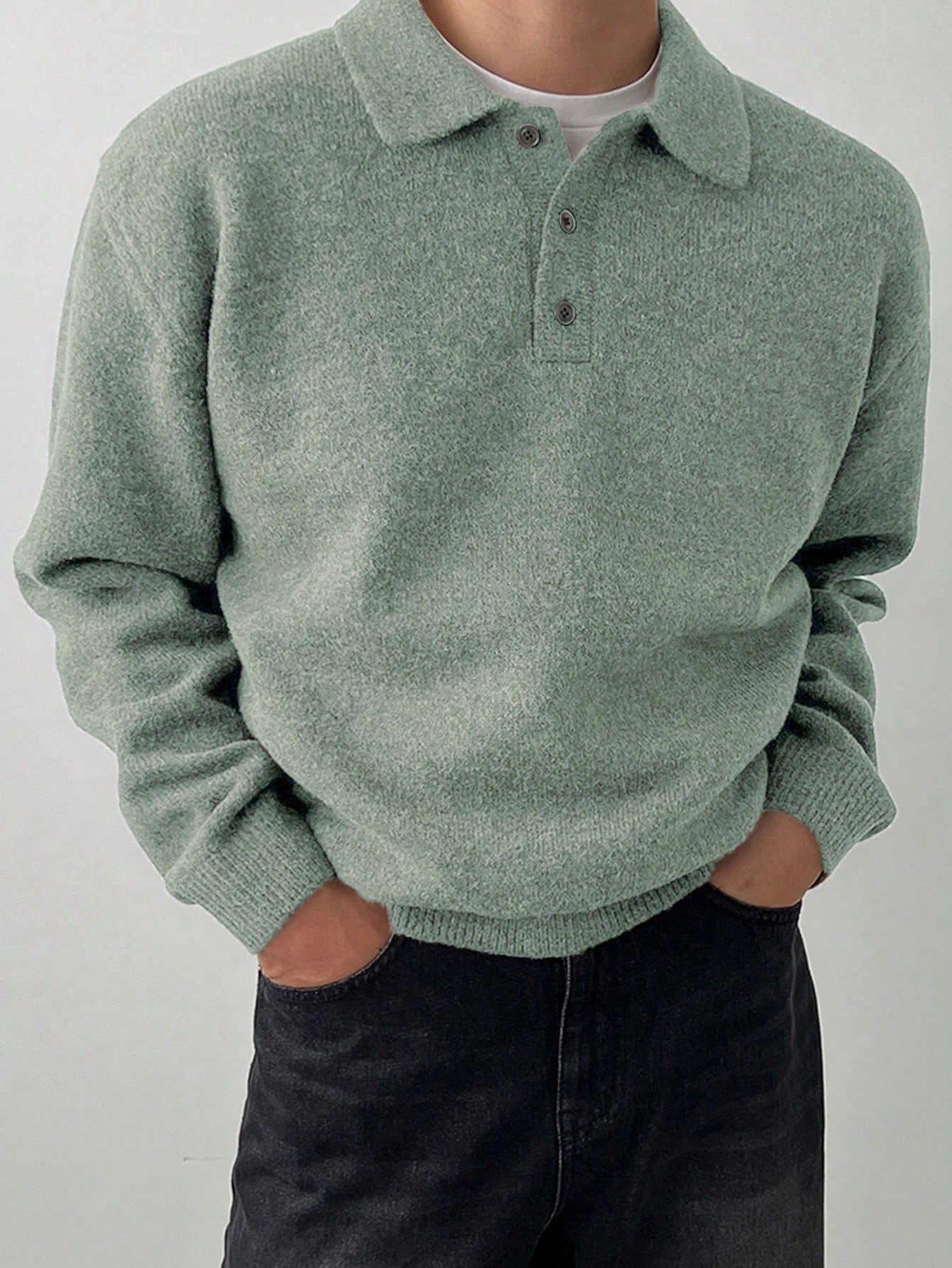DAZY Pull col polo manches longues beige pour hommes Automne/Hiver — vue 8