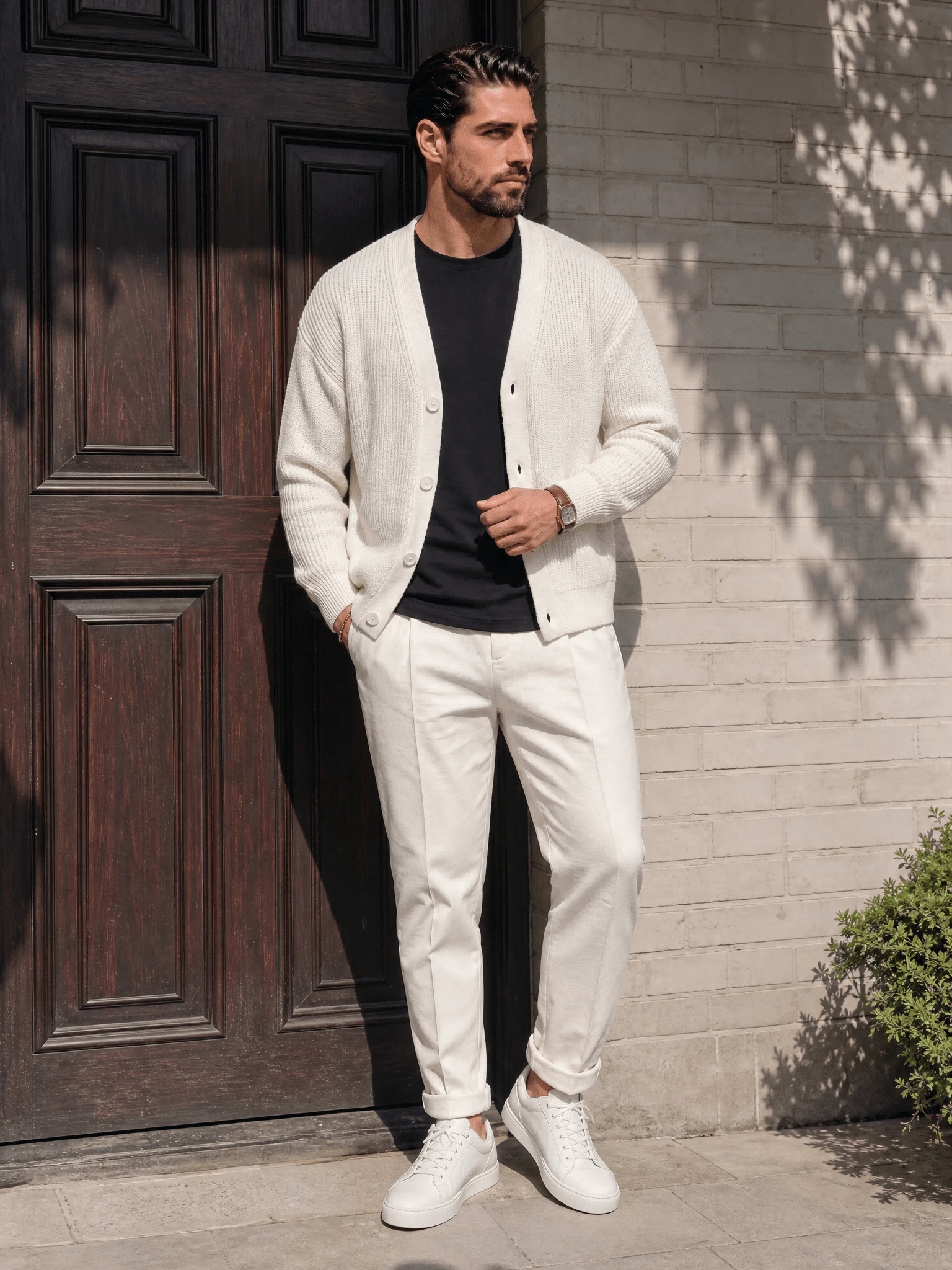 Cardigan pour hommes, style streetwear décontracté polyvalent pour les trajets — vue 5