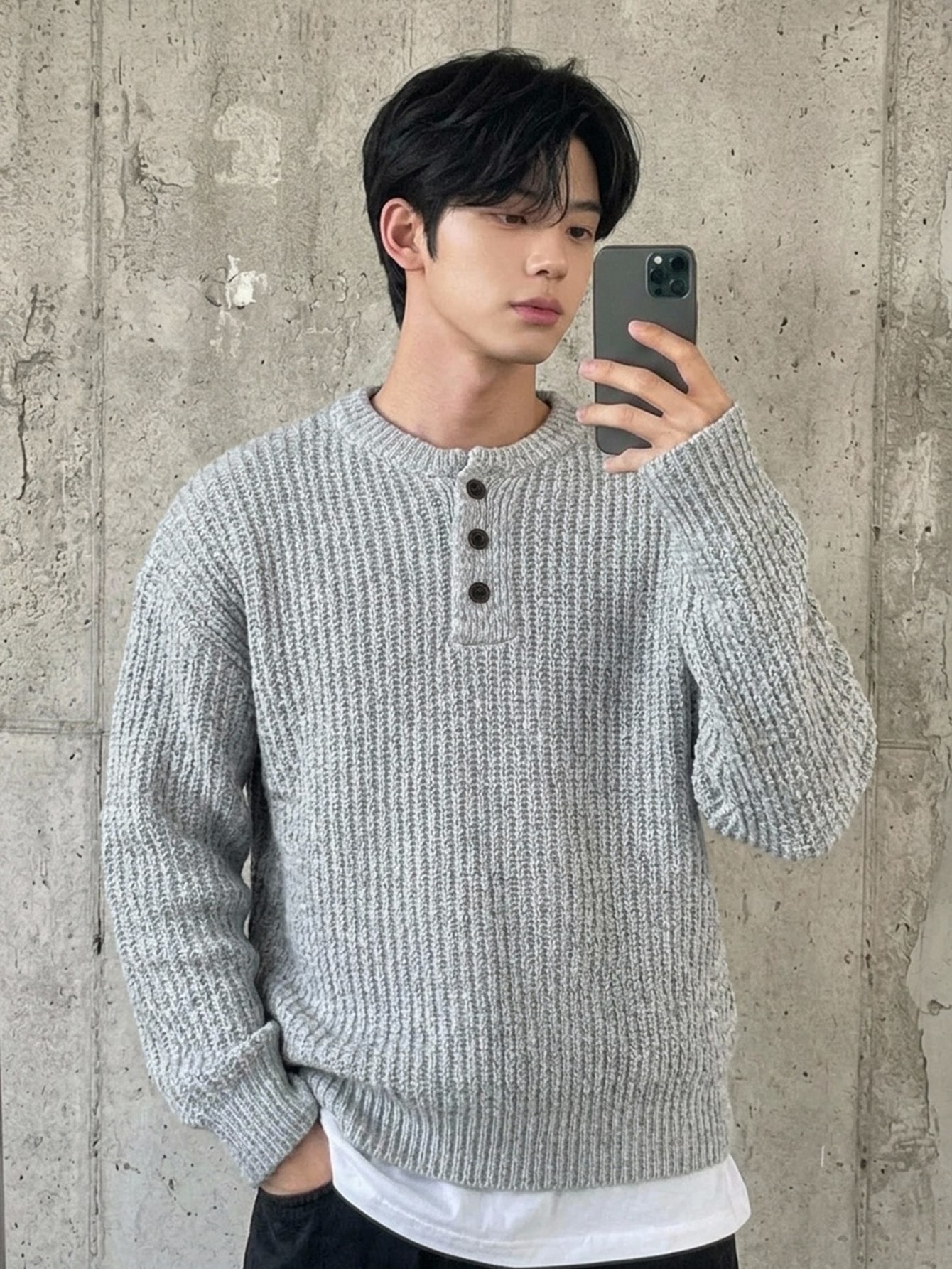 DAZY Pull tricoté de couleur unie pour hommes, style décontracté simple pour un port — vue 12
