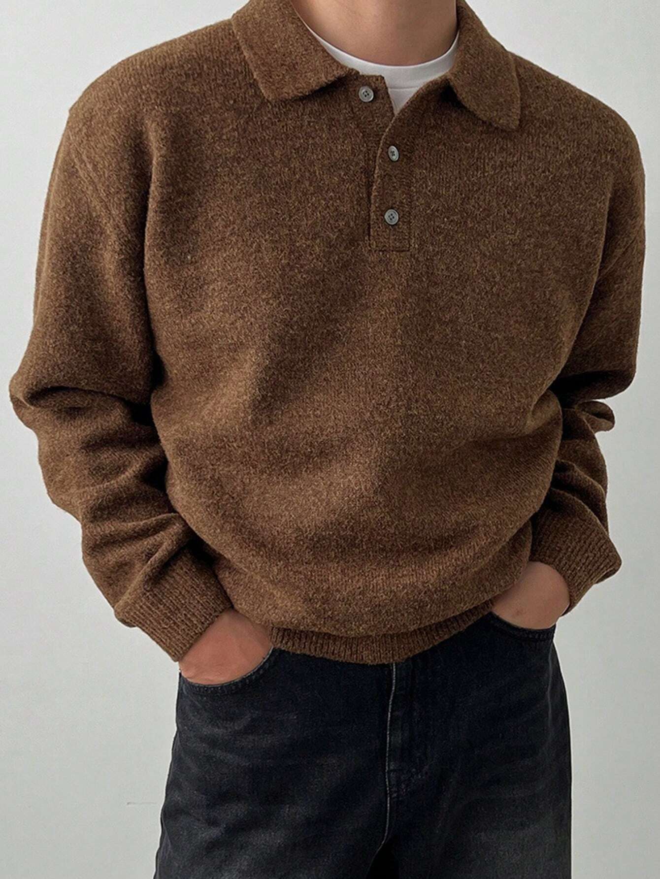 DAZY Pull tricoté de couleur unie pour hommes, style décontracté simple pour un port — vue 7