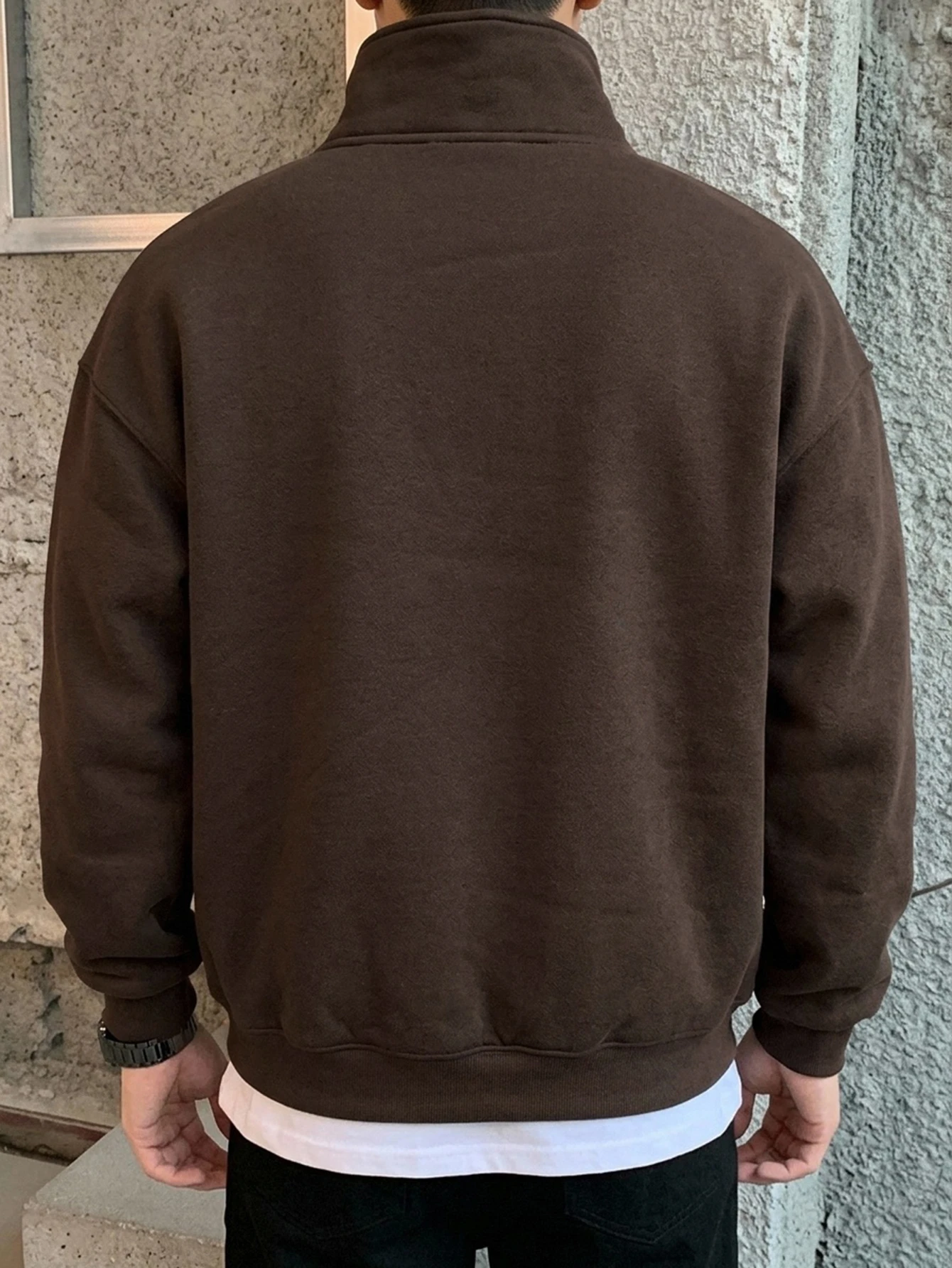 DAZY Sweat-shirt-shirt col polo de couleur unie ajustable pour hommes, Sweat-shirt-shirt — vue 9