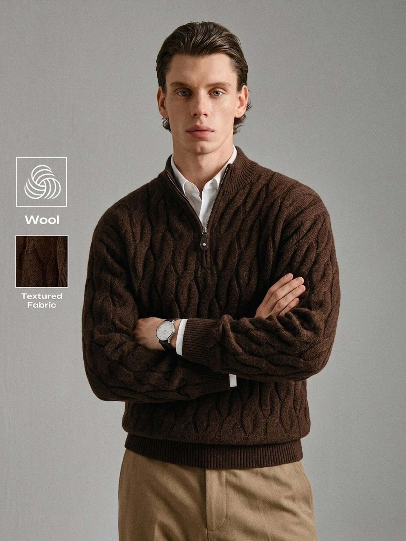 Calmiston Pull côtelé à manches longues minimaliste pour hommes pour un port quotidien — vue 2