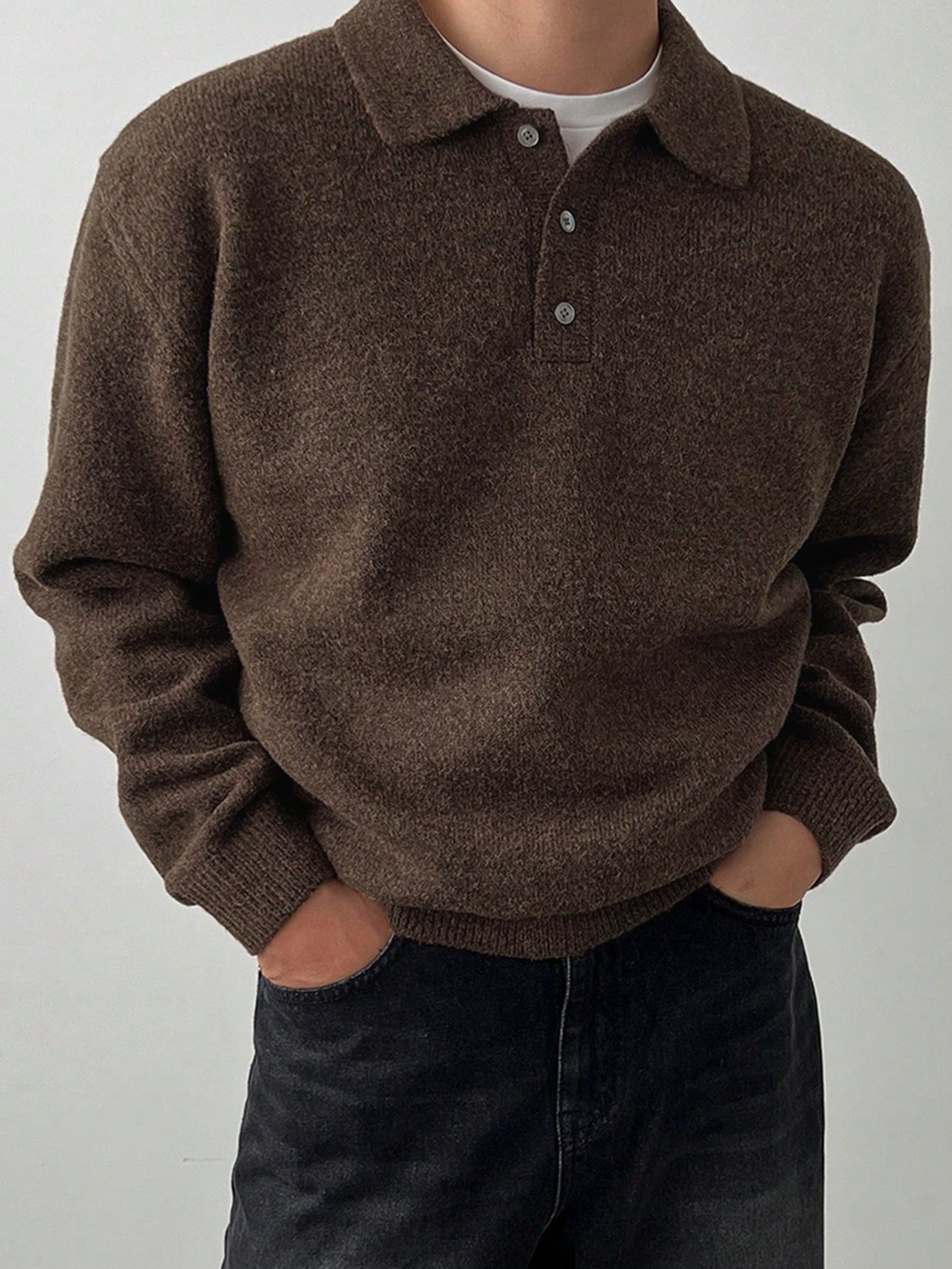 DAZY Pull col polo manches longues beige pour hommes Automne/Hiver — vue 15
