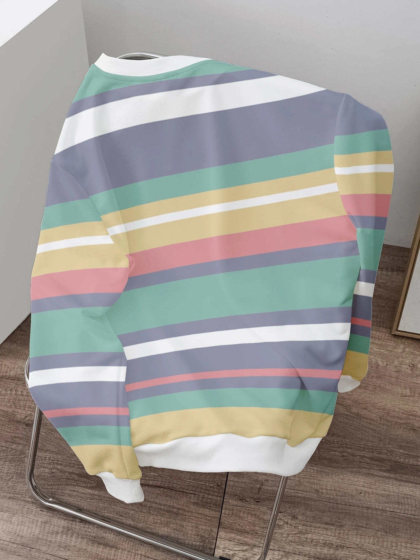 Daypath Sweat-shirt à enfiler pour homme, rayures colorées, petit logo, 100% coton, — vue 2