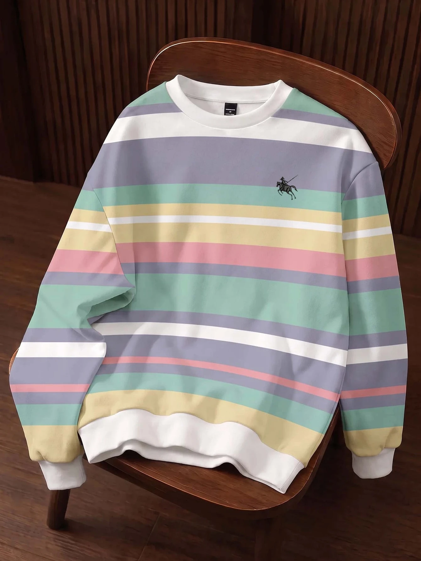 Daypath Sweat-shirt à enfiler pour homme, rayures colorées, petit logo, 100% coton, — vue 5