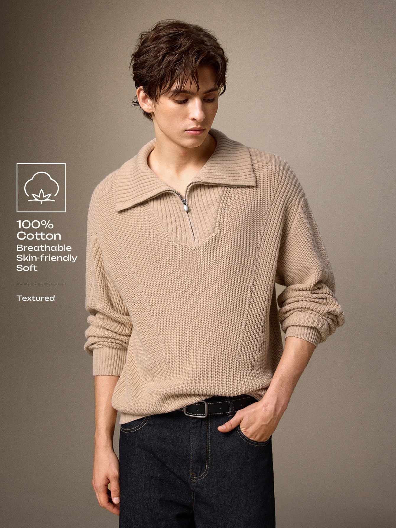 Calmiston Nouveau style automne/hiver 100% coton, chemise tricotée à manches longues avec