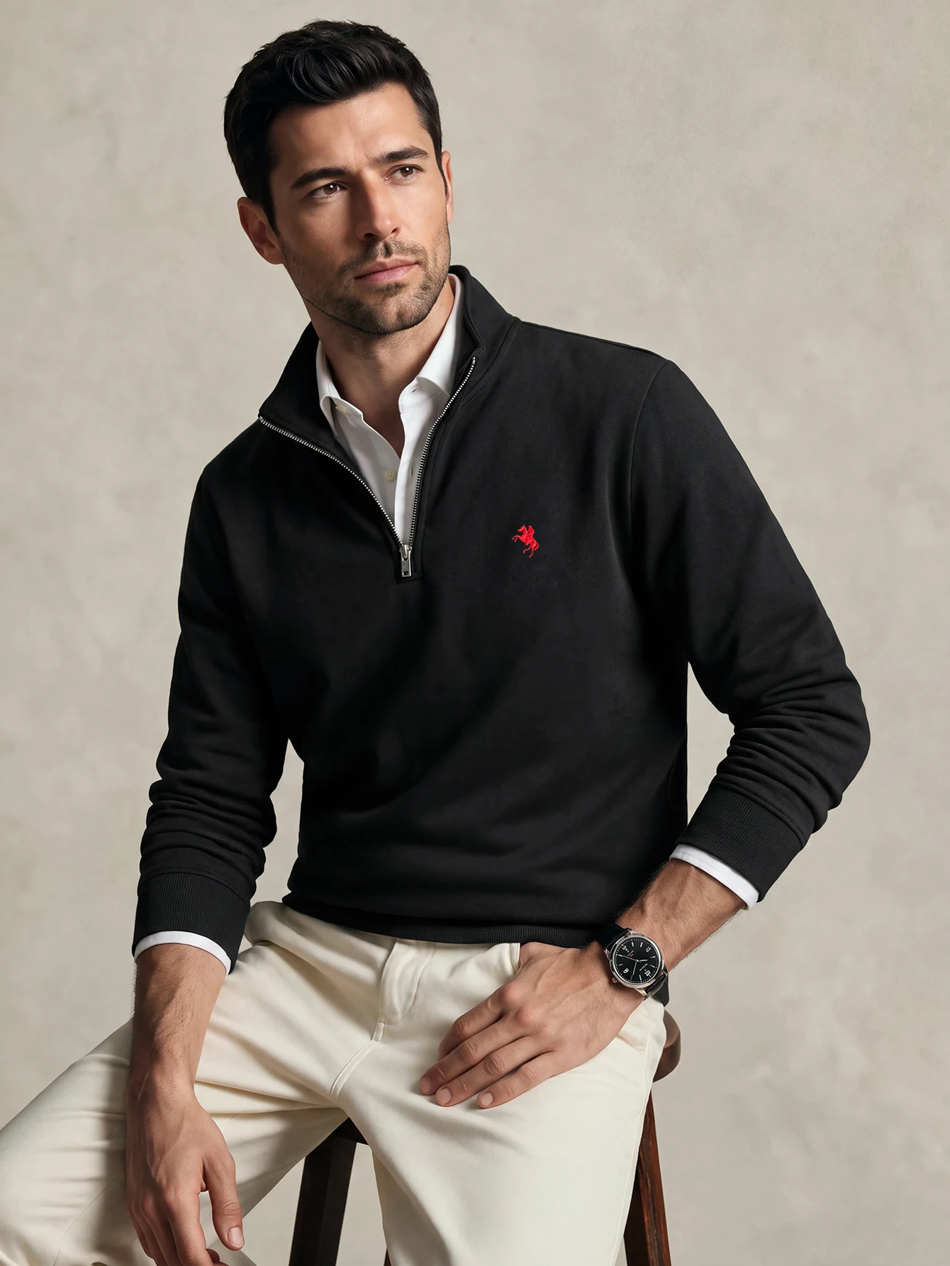 Lornavo sweat-shirt décontracté basique pour homme en coton avec motif chevalier, noir, — vue 5