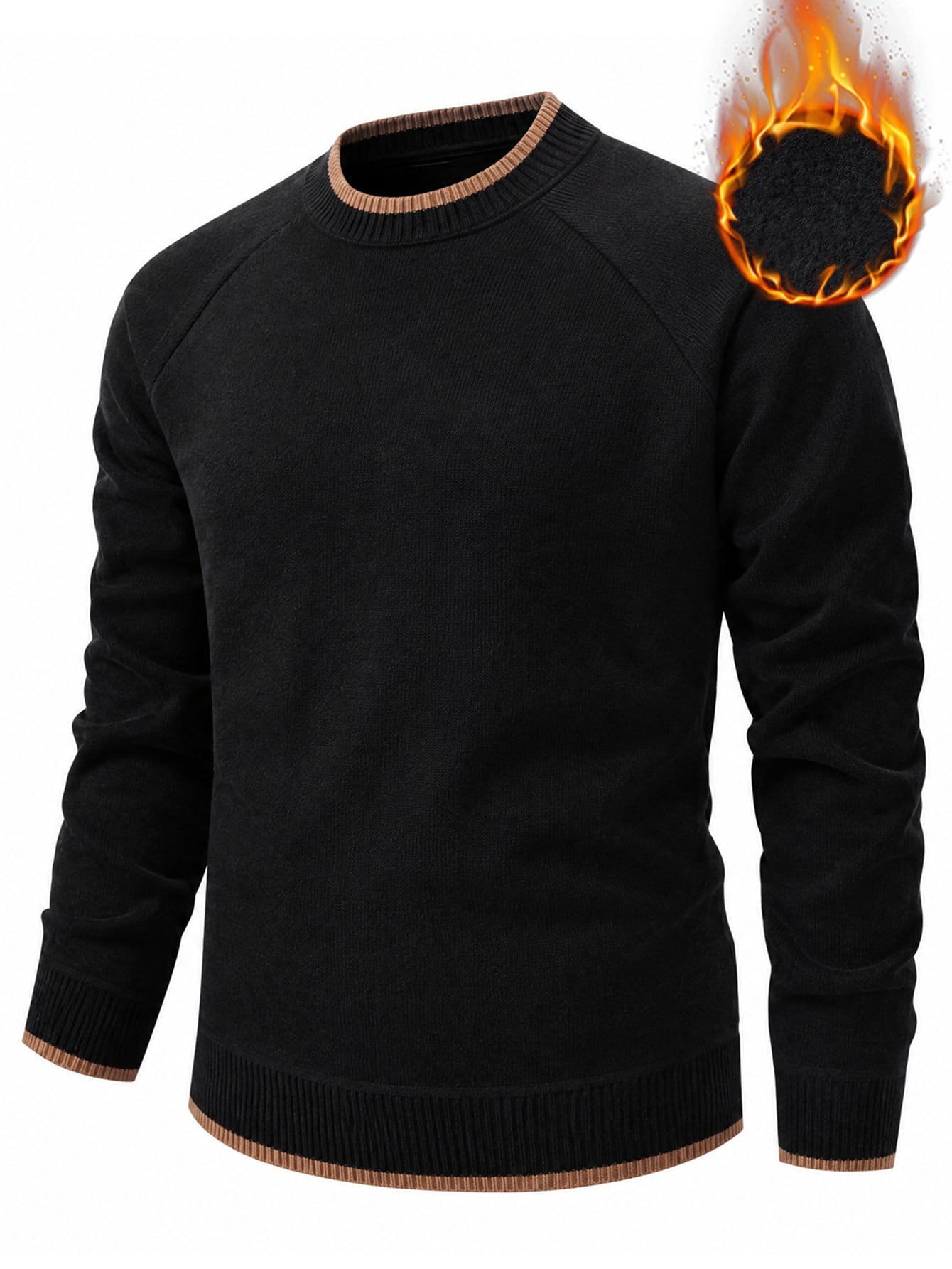 Calmiston Pull en coton de couleur unie décontracté pour homme, manches longues, style — vue 5