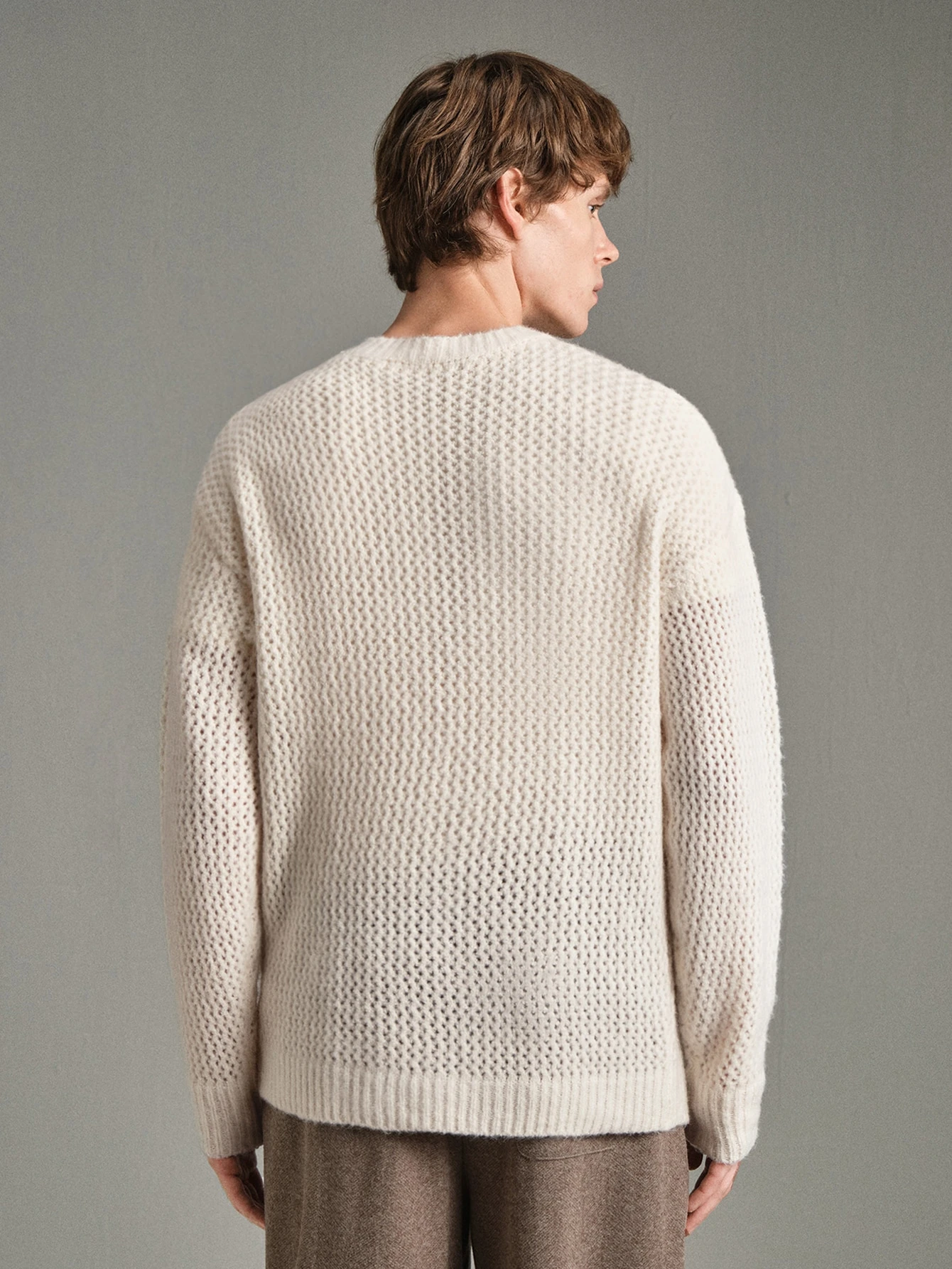 Calmiston Pull en maille col rond pour homme, mélange de laine, couleur unie, — vue 7