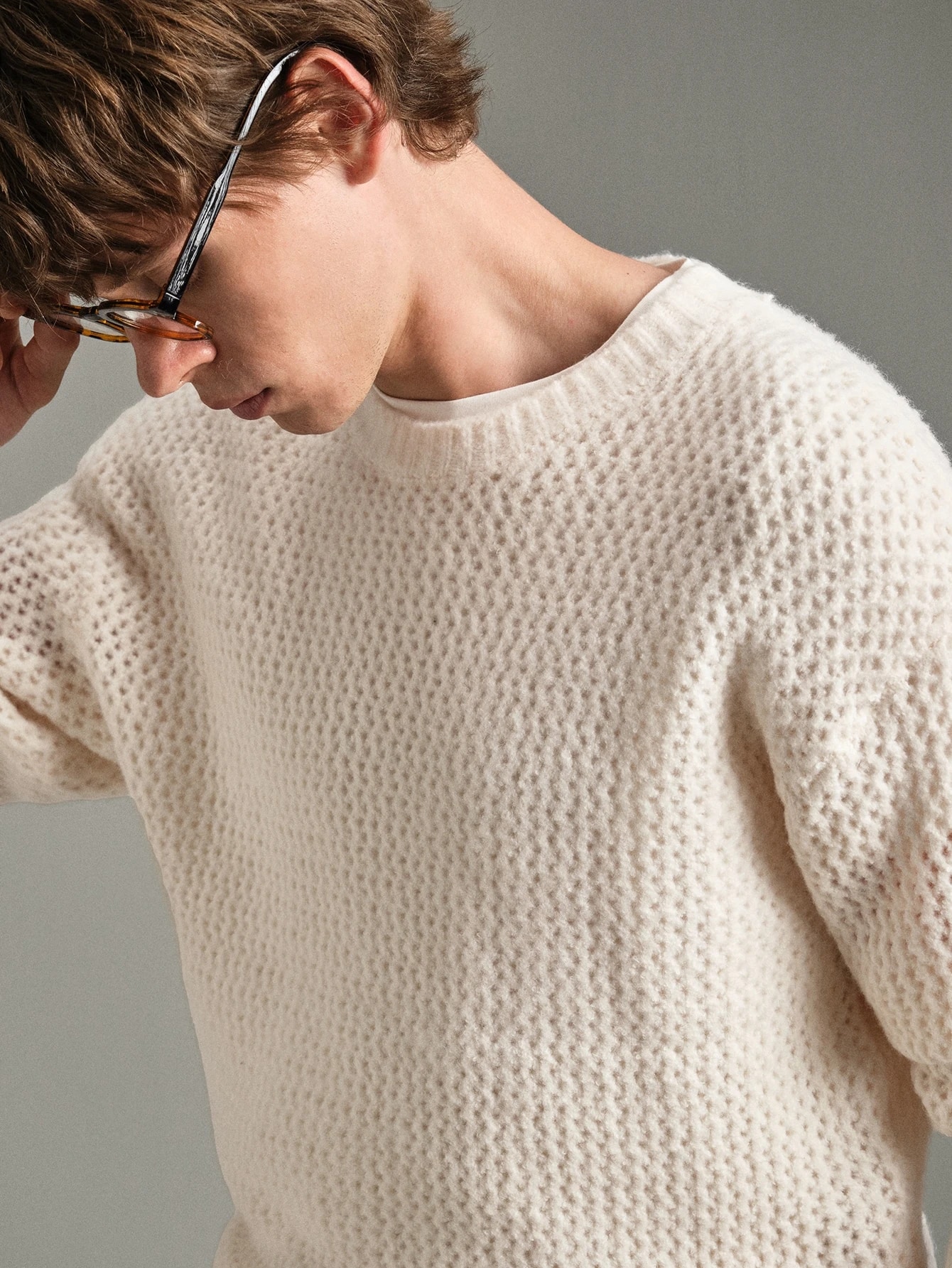 Calmiston Pull en maille col rond pour homme, mélange de laine, couleur unie, — vue 11