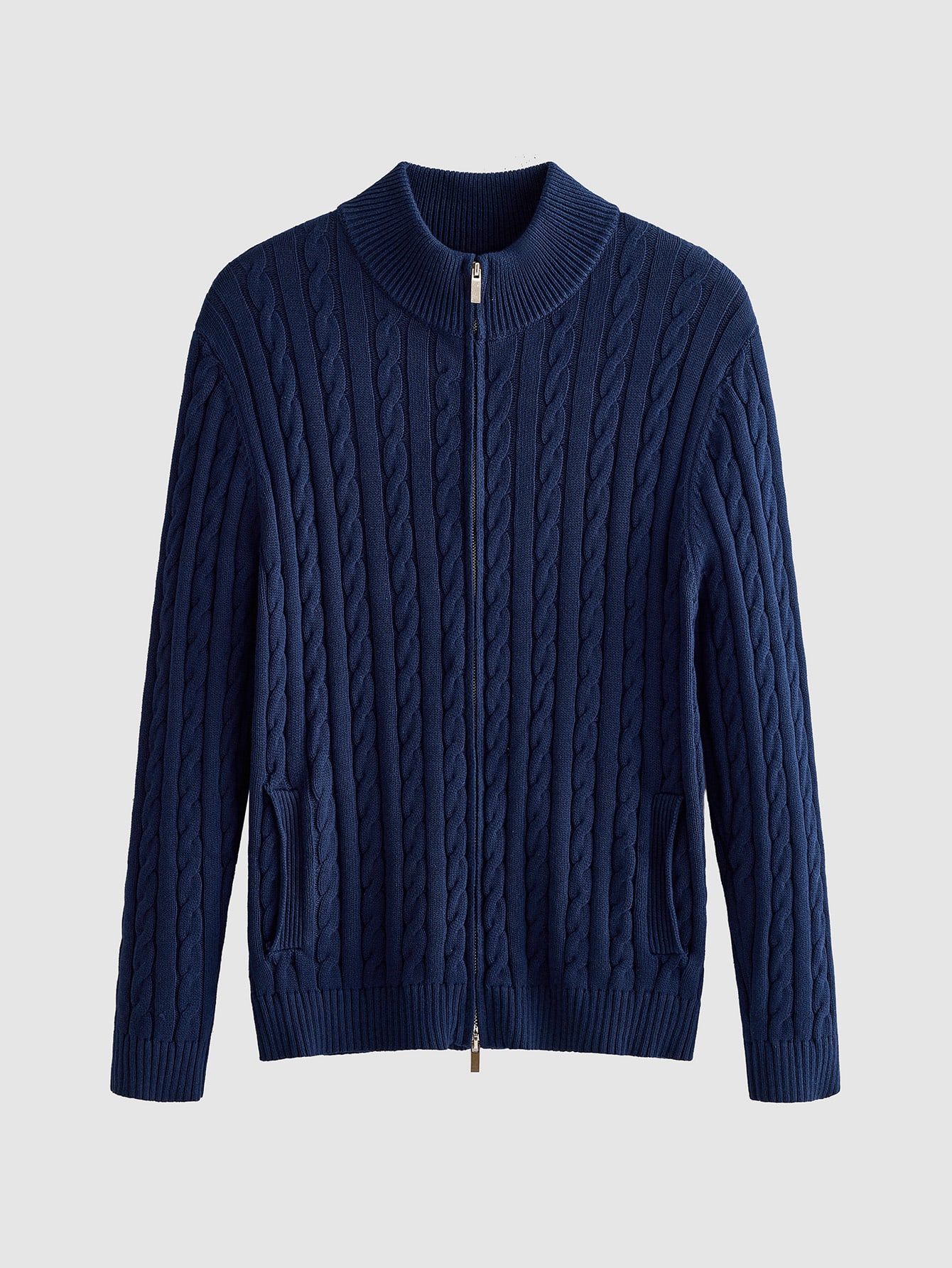 Lornavo Cardigan décontracté polyvalent pour hommes, couleur unie bleu marine, — vue 3