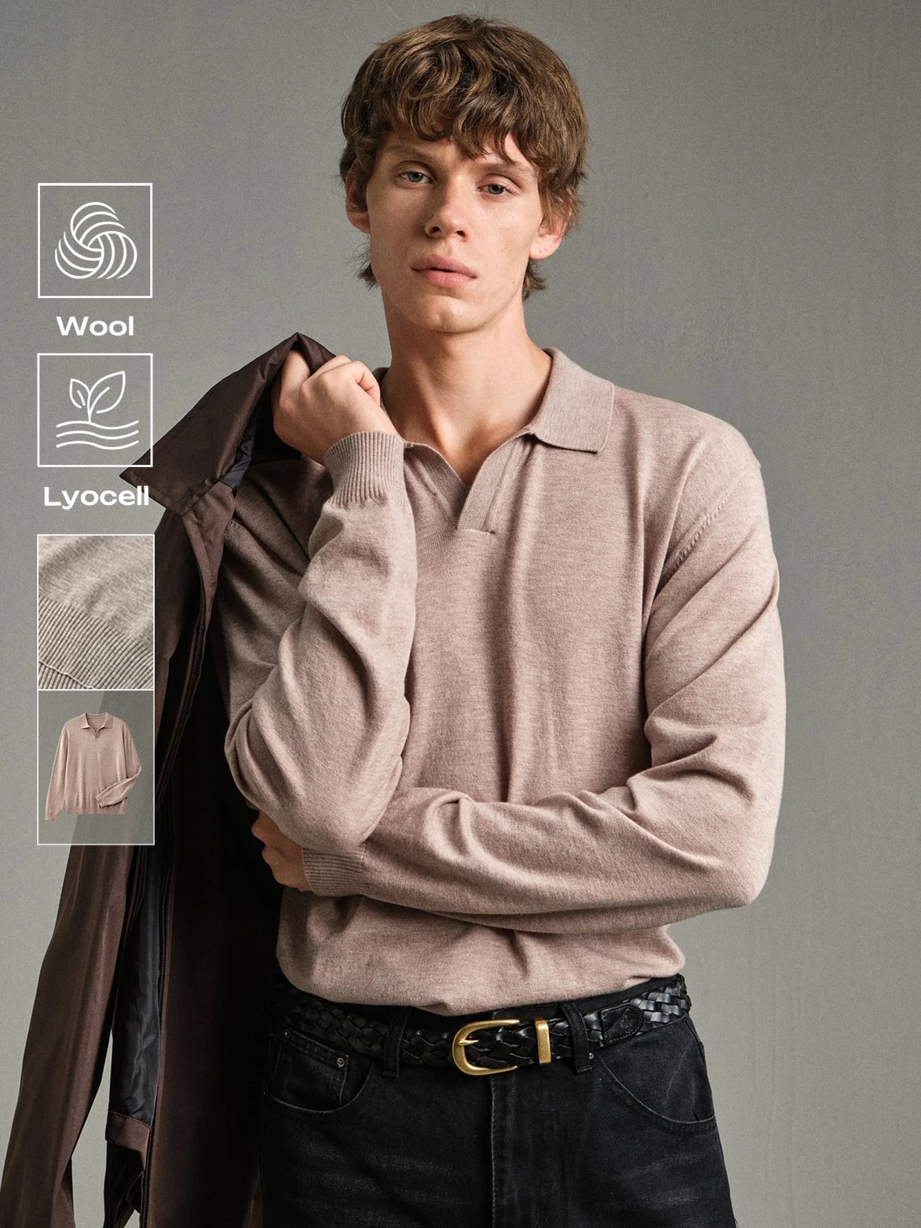 Calmiston Pull décontracté polyvalent à col et manches longues, couleur unie, en laine,