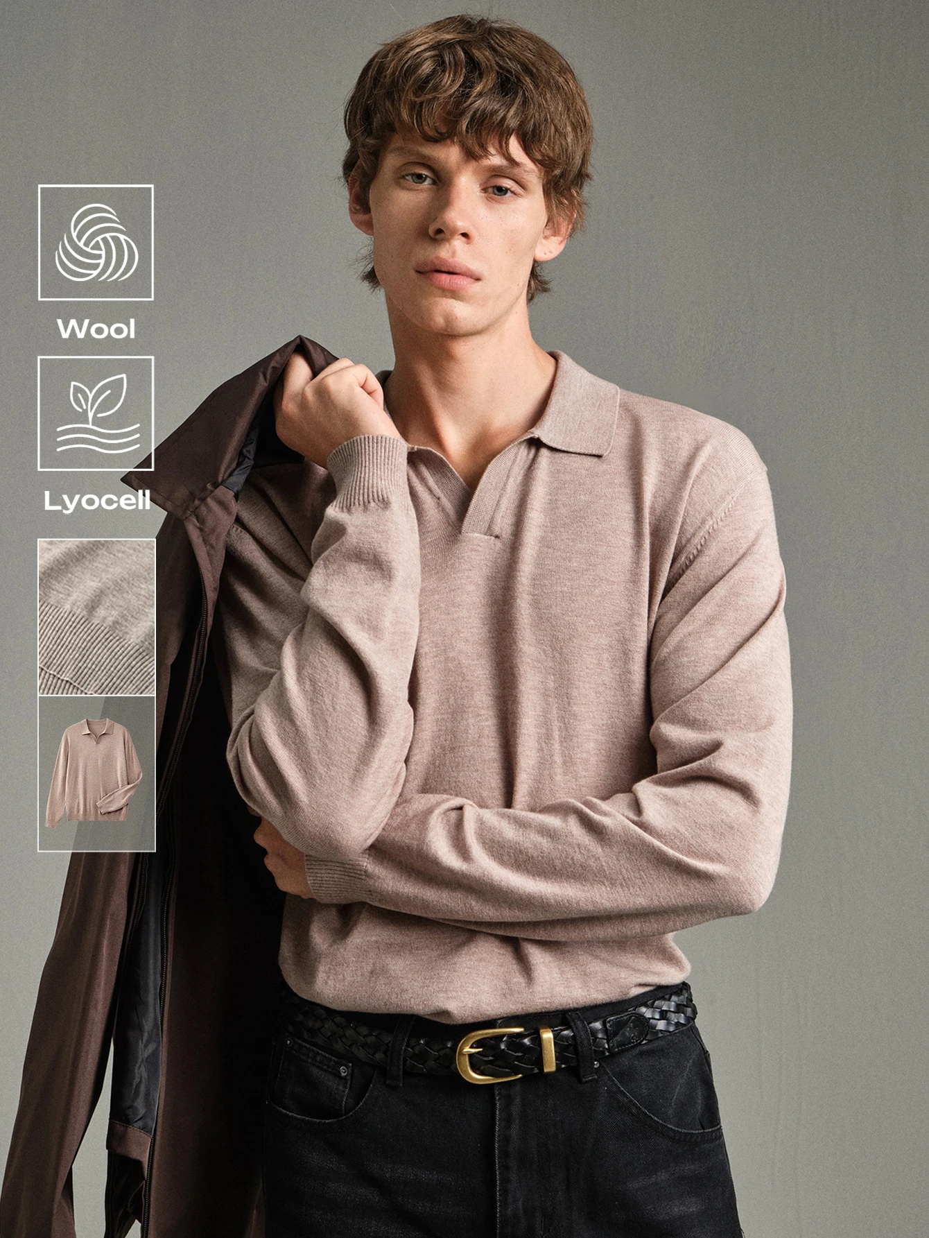Calmiston Pull décontracté polyvalent à col et manches longues, couleur unie, en laine,