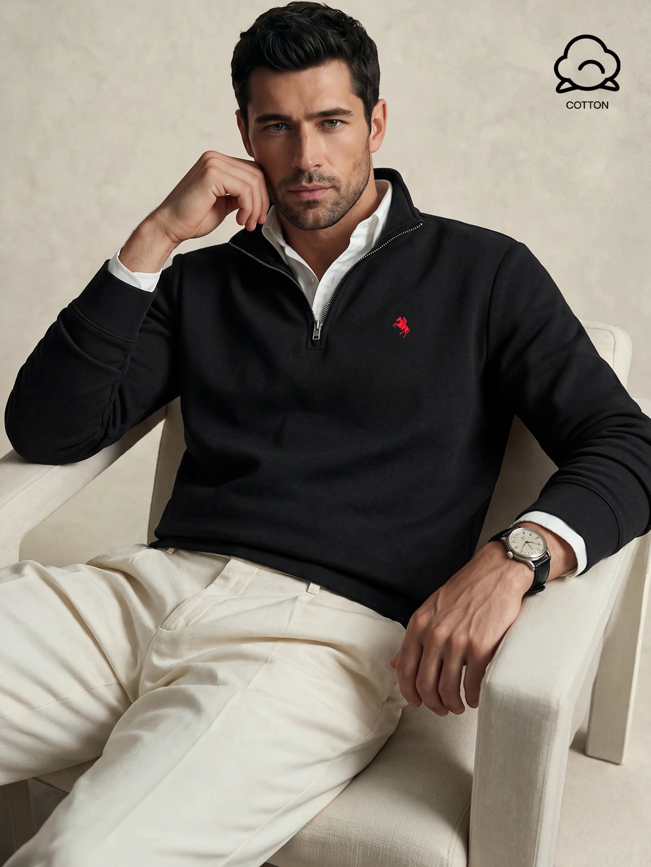 Lornavo sweat-shirt décontracté basique pour homme en coton avec motif chevalier, noir, — vue 10