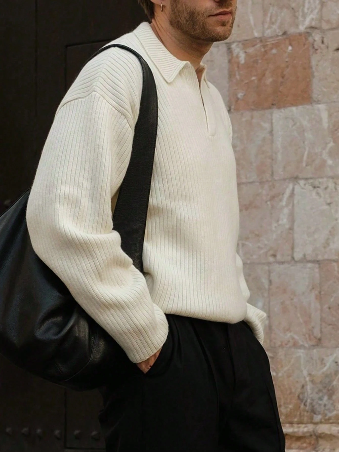 Pull col roulé en maille côtelée pour hommes, style décontracté ample, convient pour le — vue 3