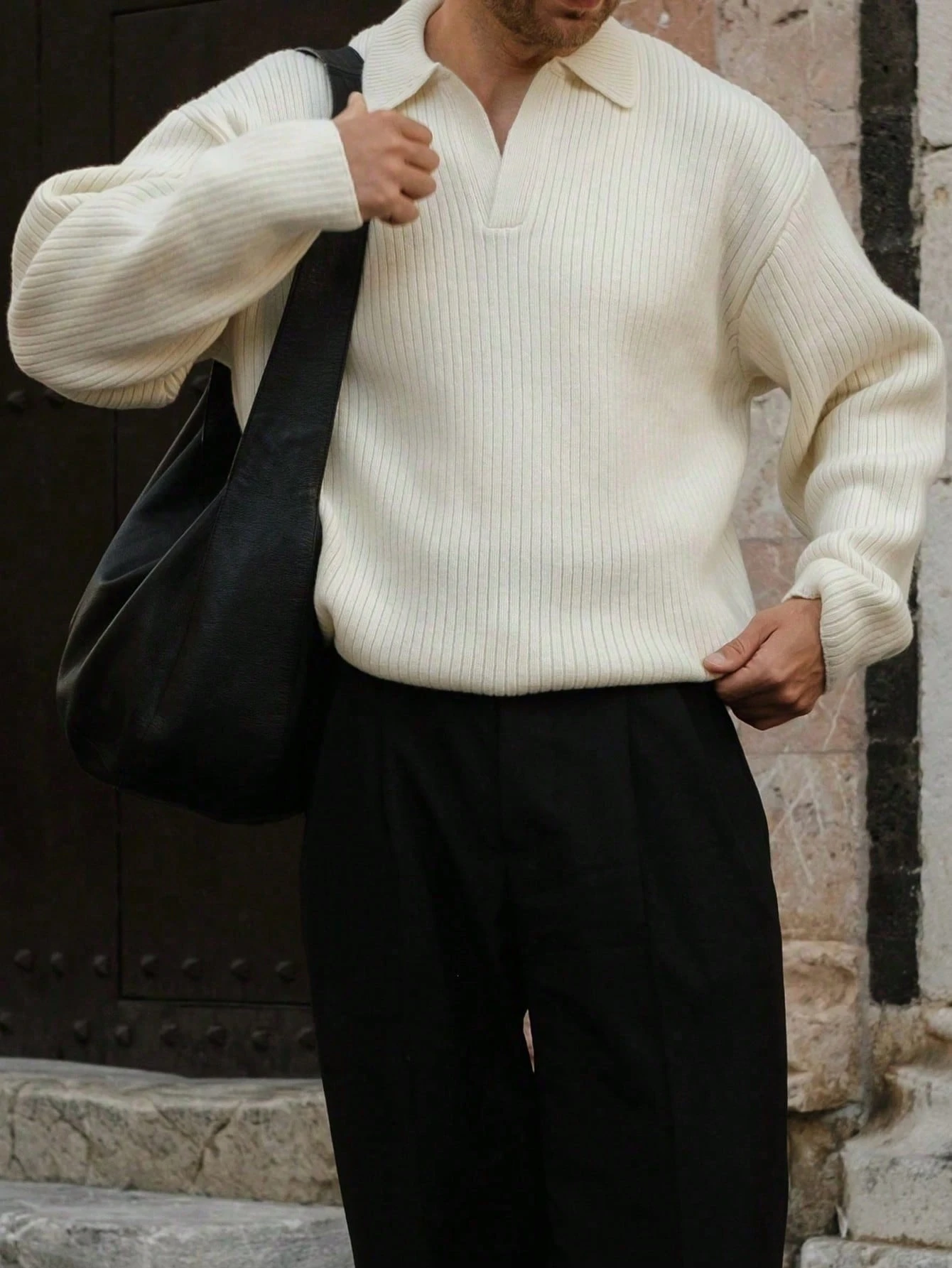 Pull col roulé en maille côtelée pour hommes, style décontracté ample, convient pour le — vue 4