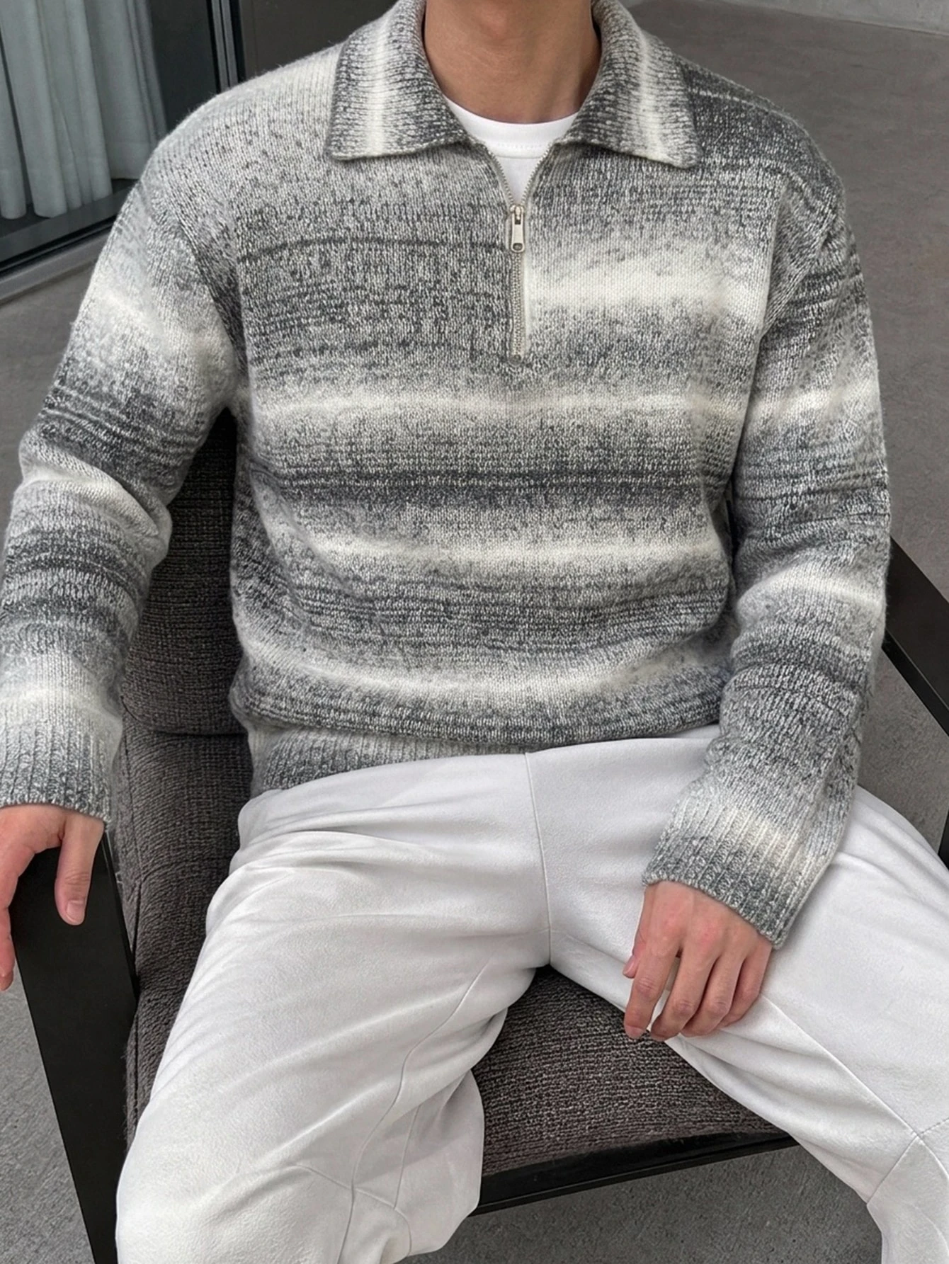 DAZY Pull décontracté pour homme style coréen, col polo, manches longues, dégradé — vue 3