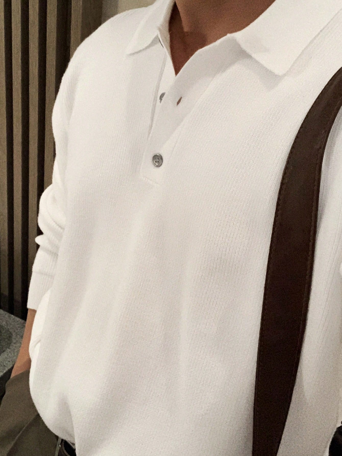 DAZY Pull col polo à manches longues couleur unie avec ourlet côtelé pour homme, style — vue 3