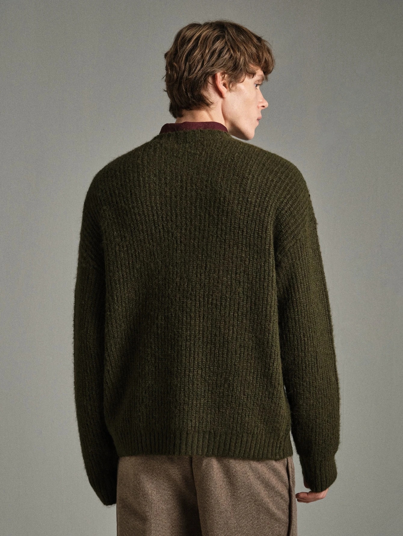 Calmiston Pull en maille col rond pour homme en mélange de laine, couleur unie, style Old — vue 7