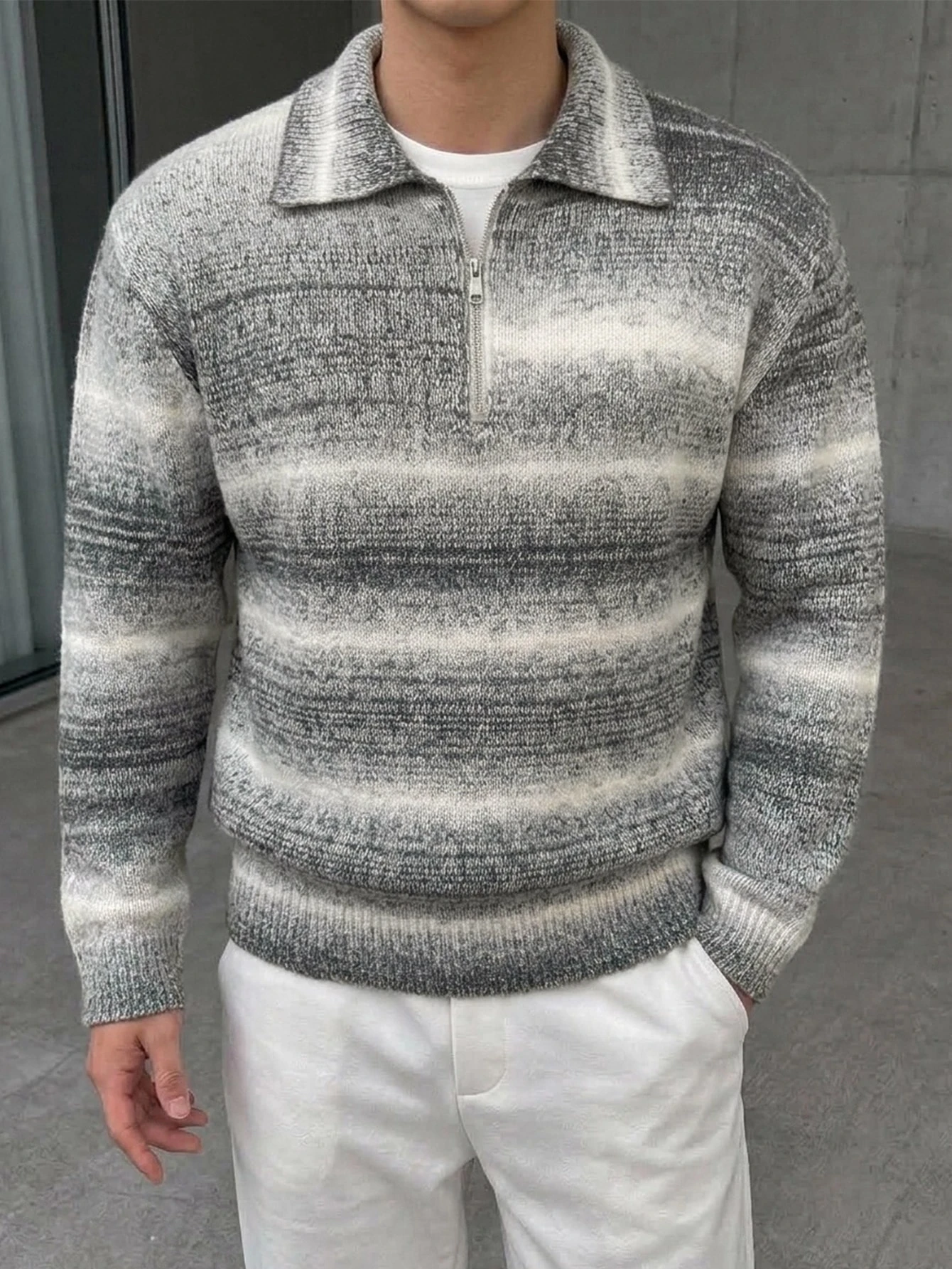 DAZY Pull décontracté pour homme style coréen, col polo, manches longues, dégradé — vue 5