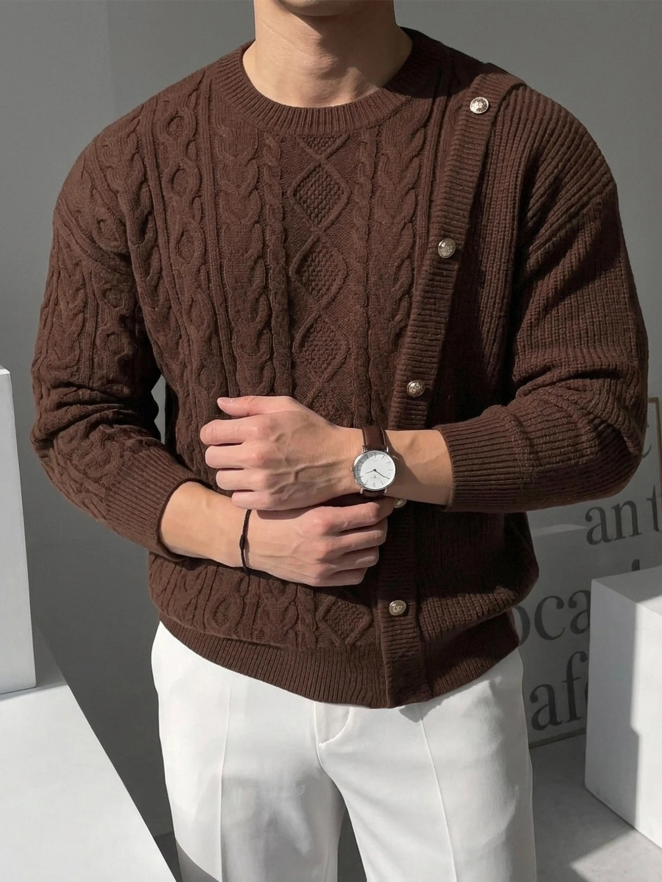 DAZY Pull style coréen col rond avec design de fausse patte automne/hiver — vue 6