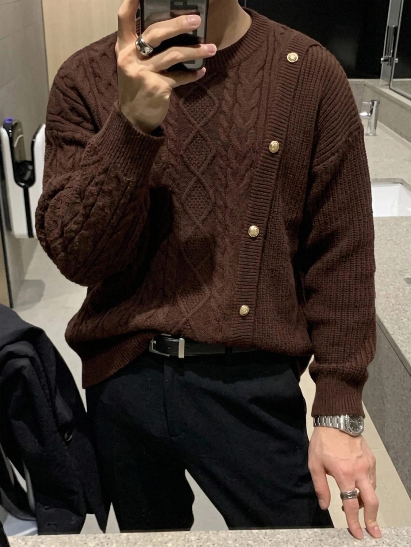 DAZY Pull style coréen col rond avec design de fausse patte automne/hiver