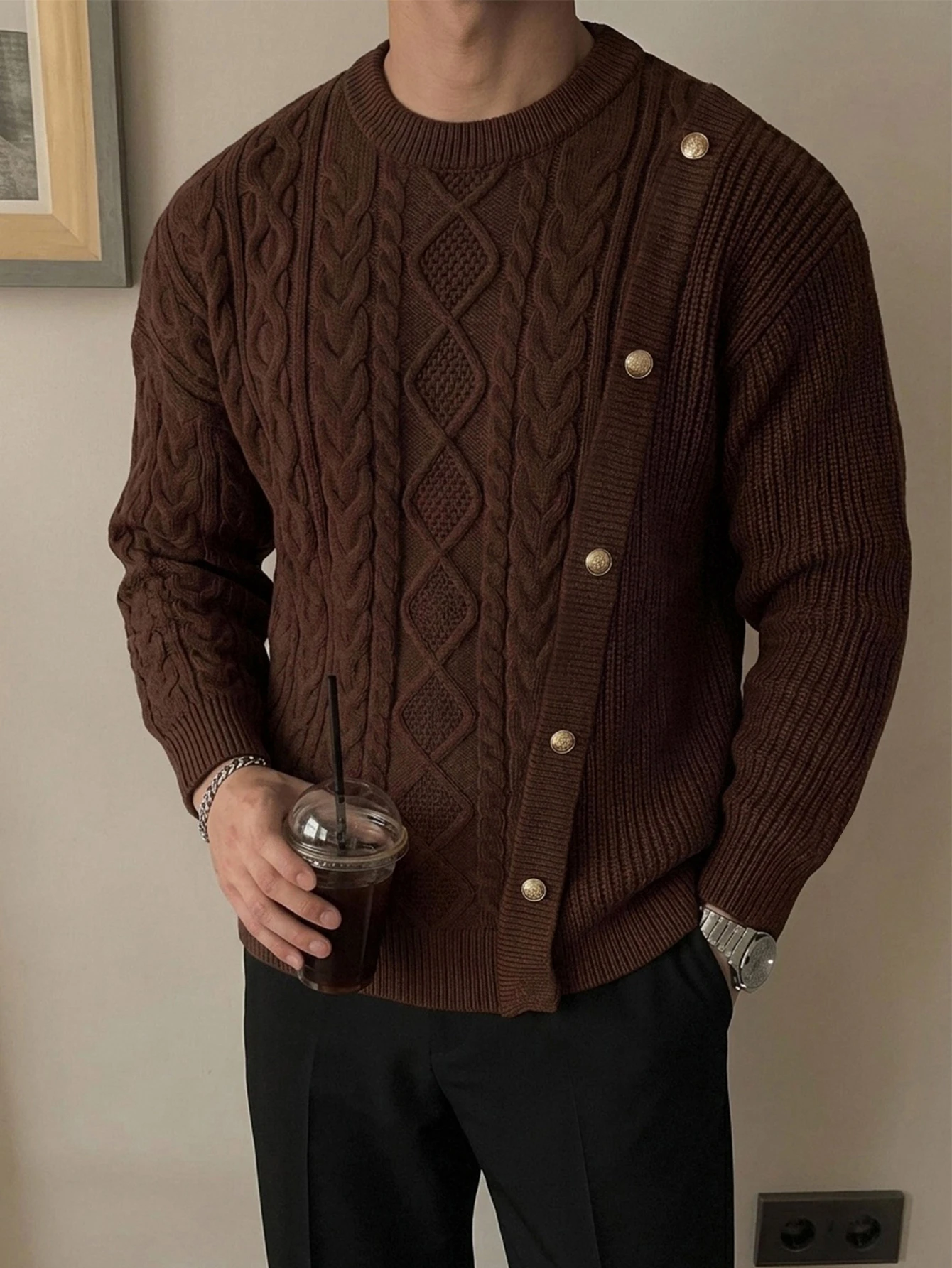 DAZY Pull style coréen col rond avec design de fausse patte automne/hiver — vue 4