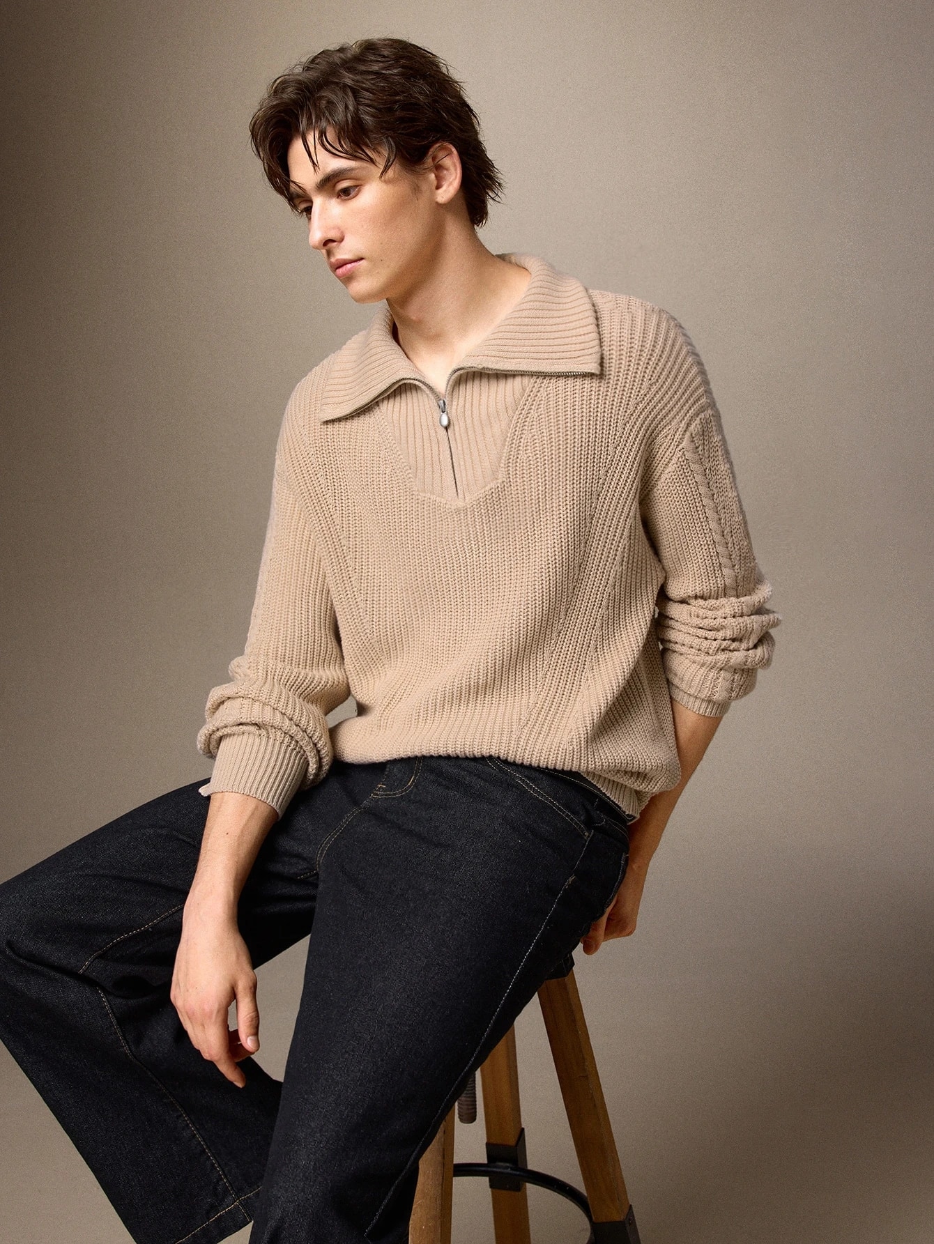 Calmiston Nouveau style automne/hiver 100% coton, chemise tricotée à manches longues avec — vue 8