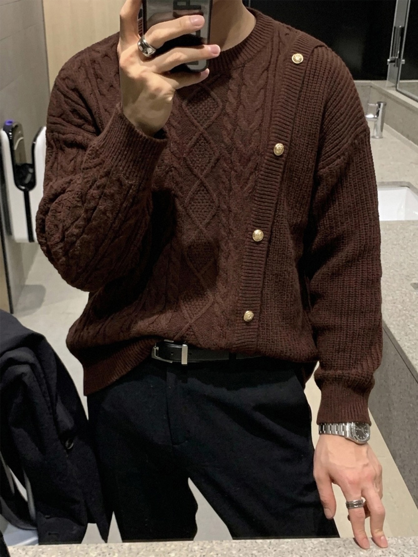 DAZY Pull style coréen col rond avec design de fausse patte automne/hiver — vue 8