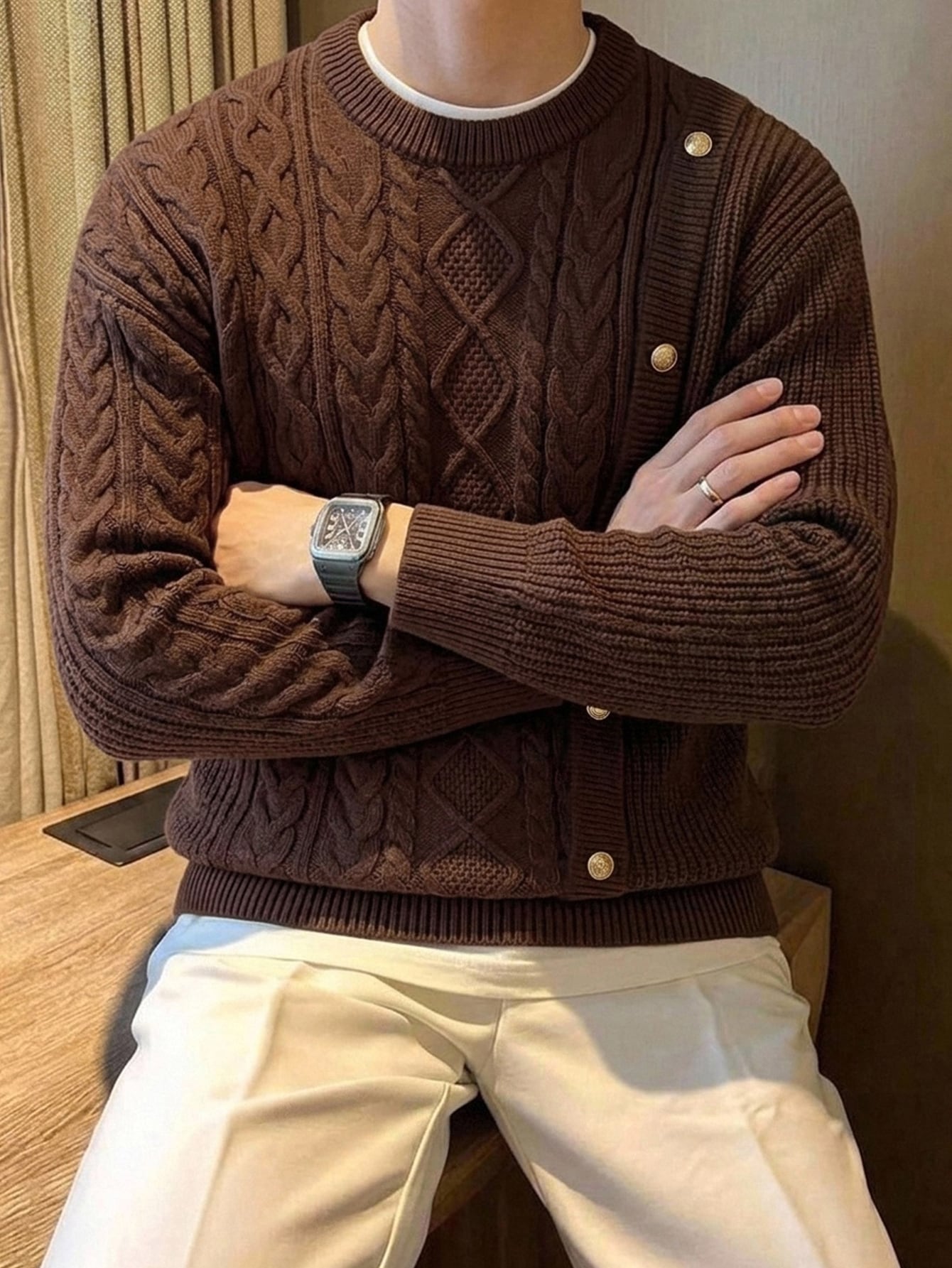 DAZY Pull style coréen col rond avec design de fausse patte automne/hiver — vue 7