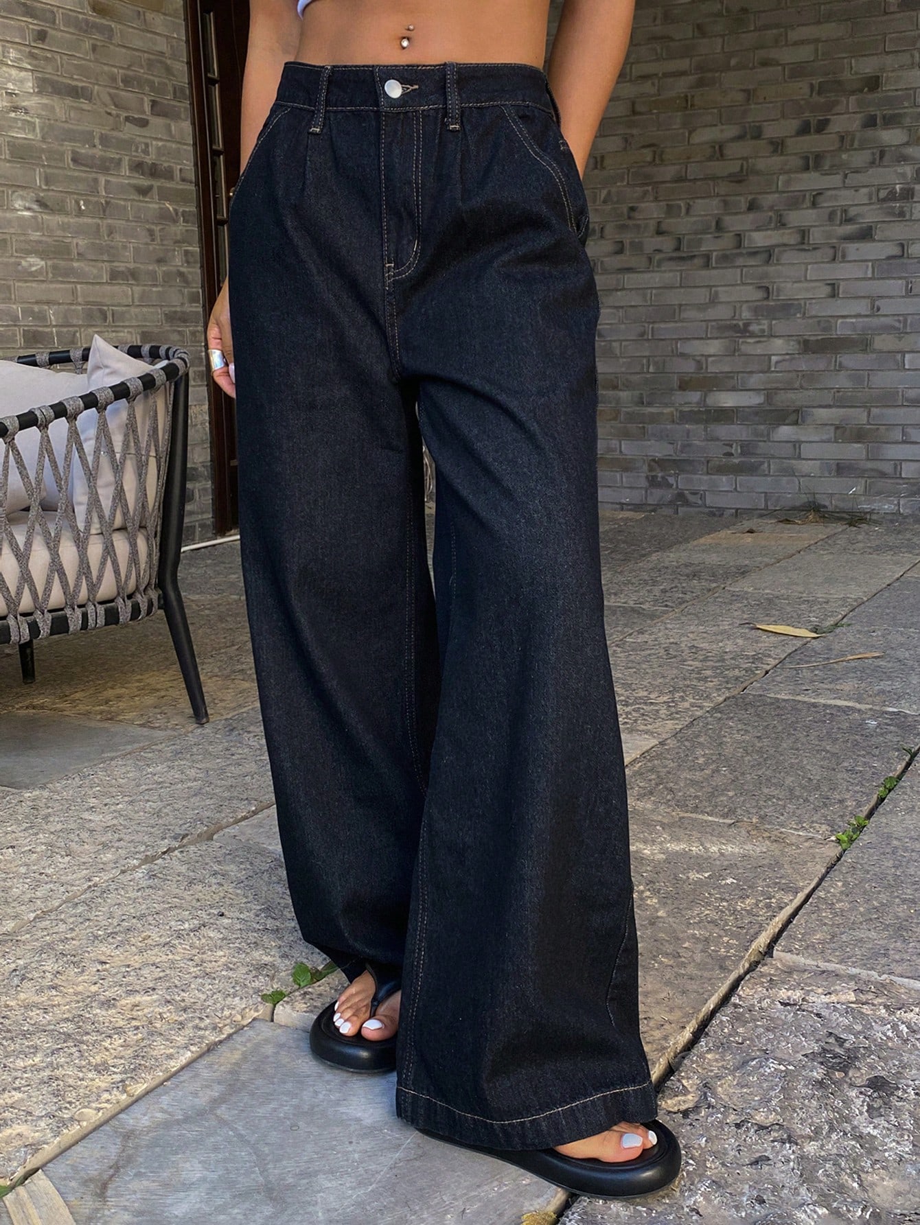 DAZY Jeans droits plissés décontractés amples pour femmes, vêtements de rentrée scolaire — vue 2