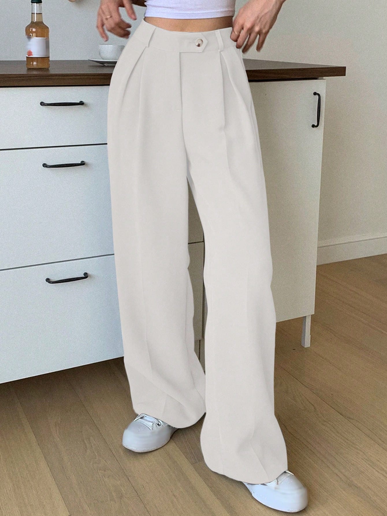 DAZY 1 pièce Pantalon de costume droit taille haute, pantalon habillé pour femme, — vue 2