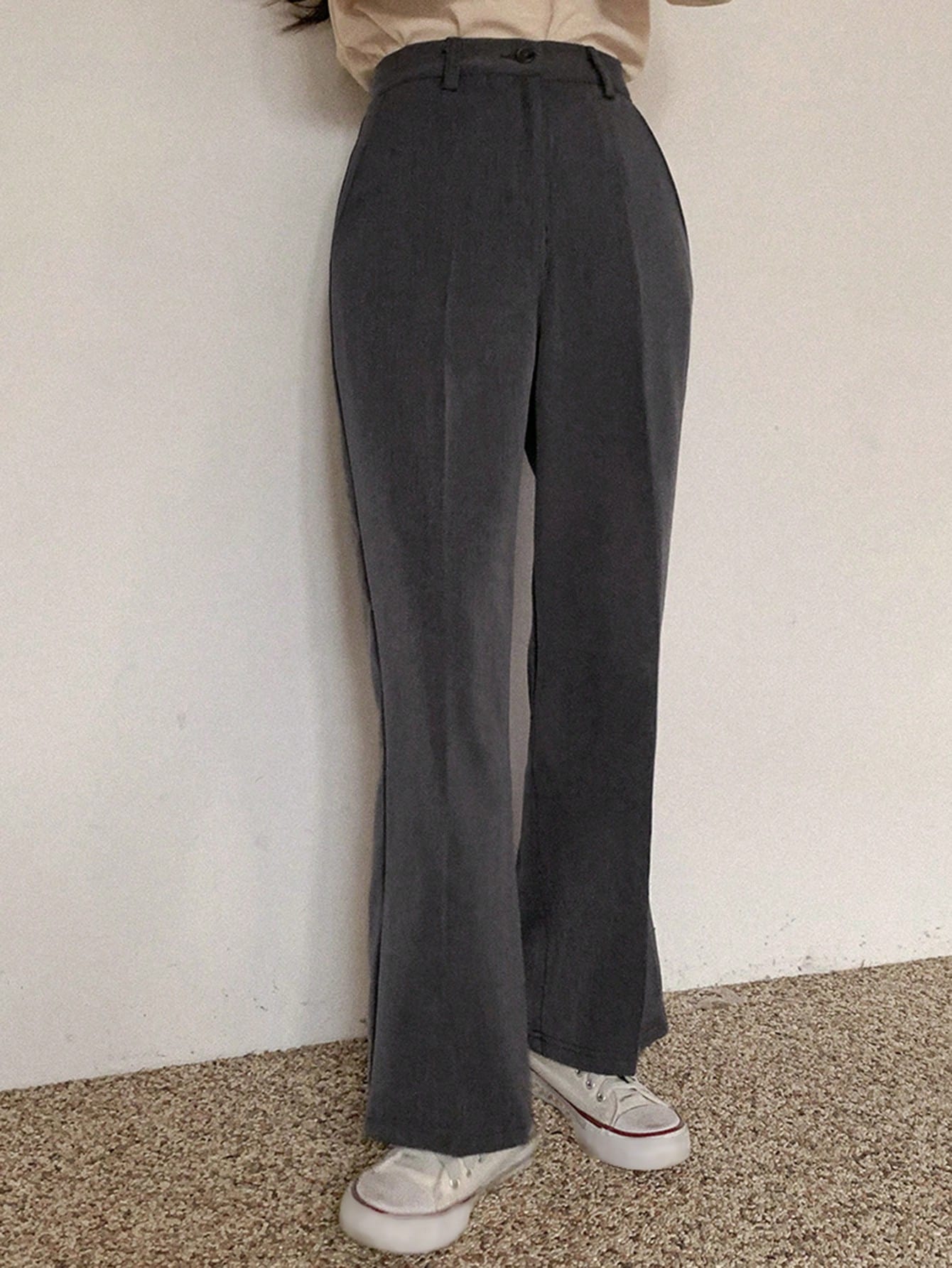 DAZY Pantalon droit décontracté à poches de couleur unie, coupe ample, tenue de bureau — vue 5